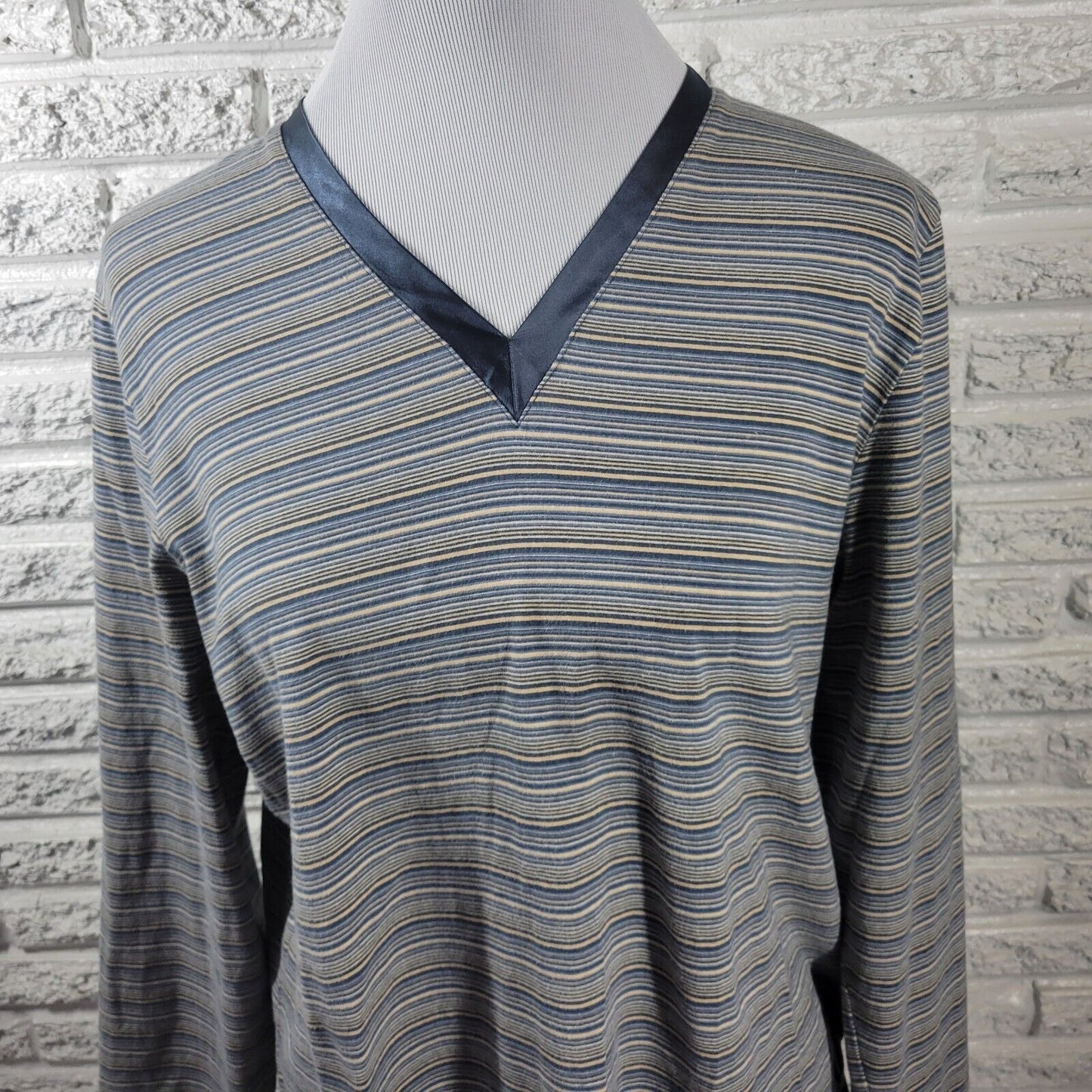 Liz Claiborne Women Top Extra Large Tee Long Sleeve Blue White Stripe Casual