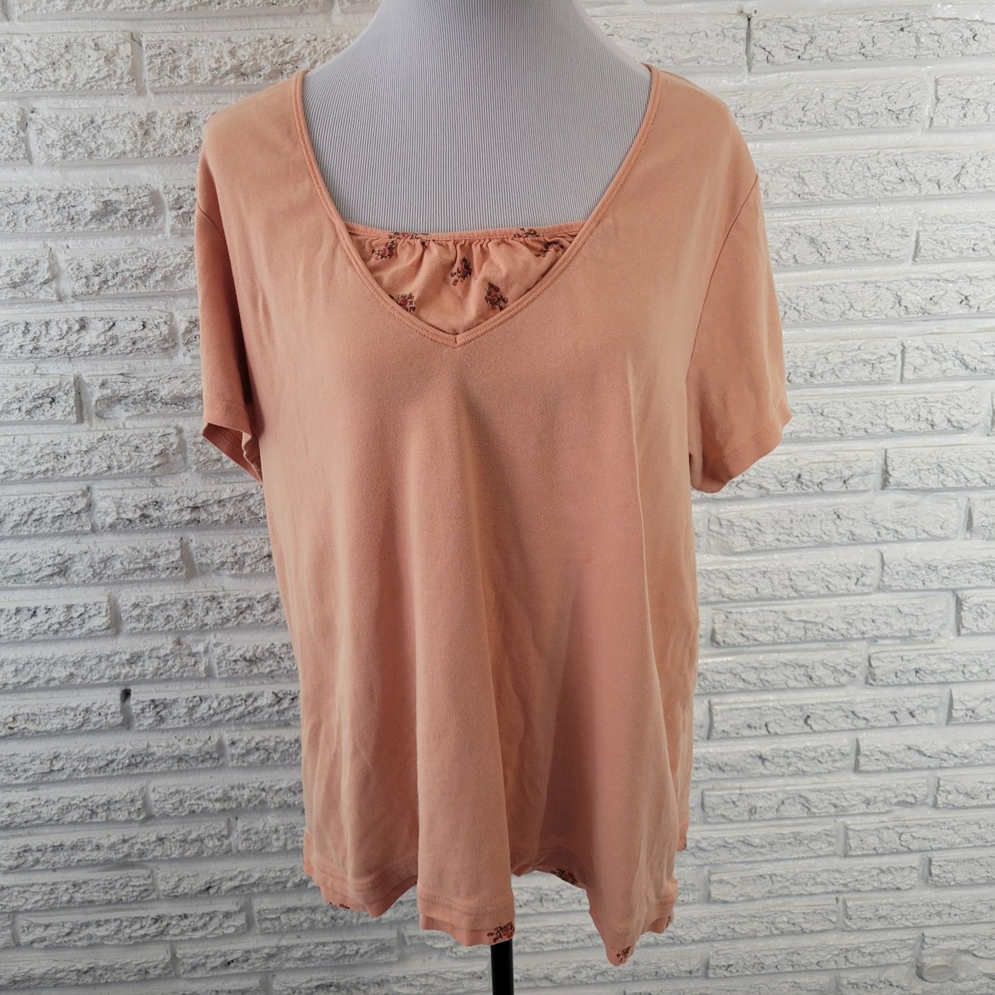 Venezia Womens Top 18 20 Plus Short Sleeve Orange Floral Cotton Casual Comfy