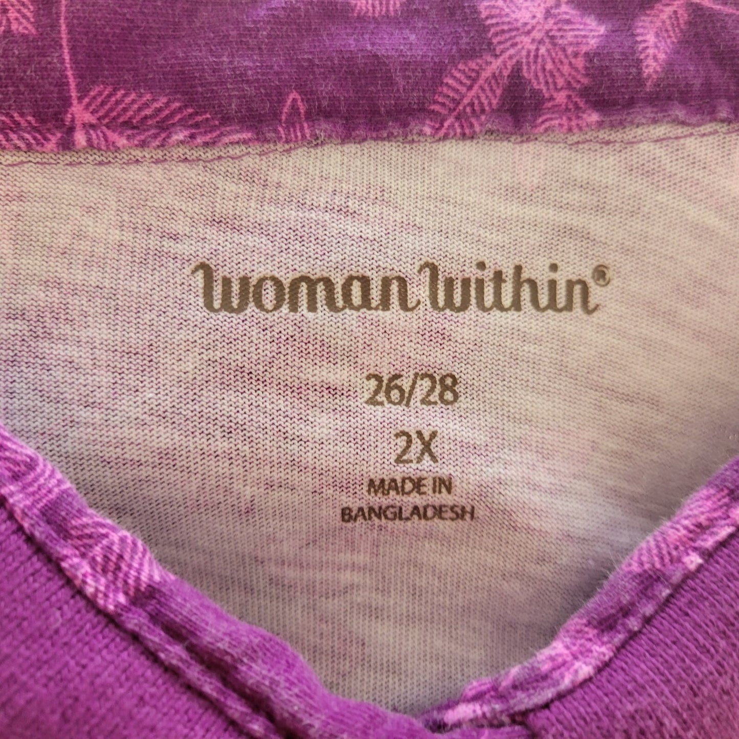 Woman Within Women Top 2X Plus Polo Short Sleeve Purple Floral Cotton Side Slits