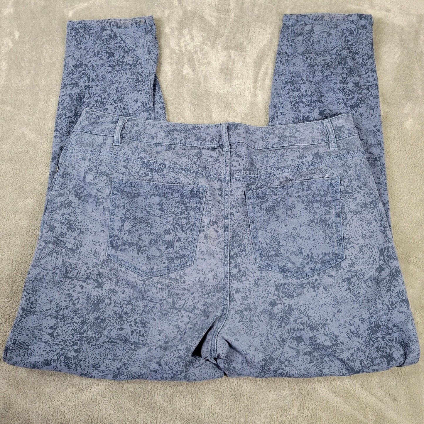 Avenue Womens Jeans 18 Skinny Blue Patterned Denim Zip Fly Cotton Blend Comfy