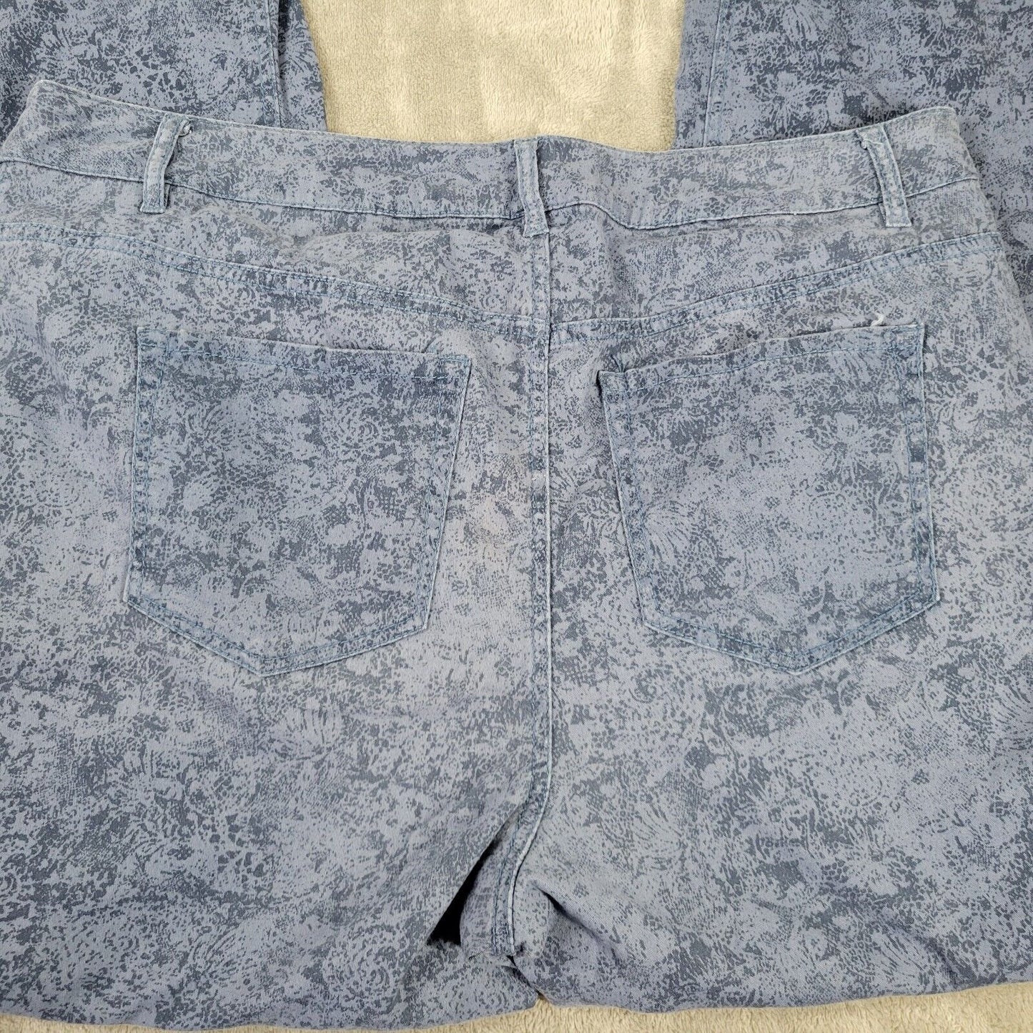 Avenue Womens Jeans 18 Skinny Blue Patterned Denim Zip Fly Cotton Blend Comfy