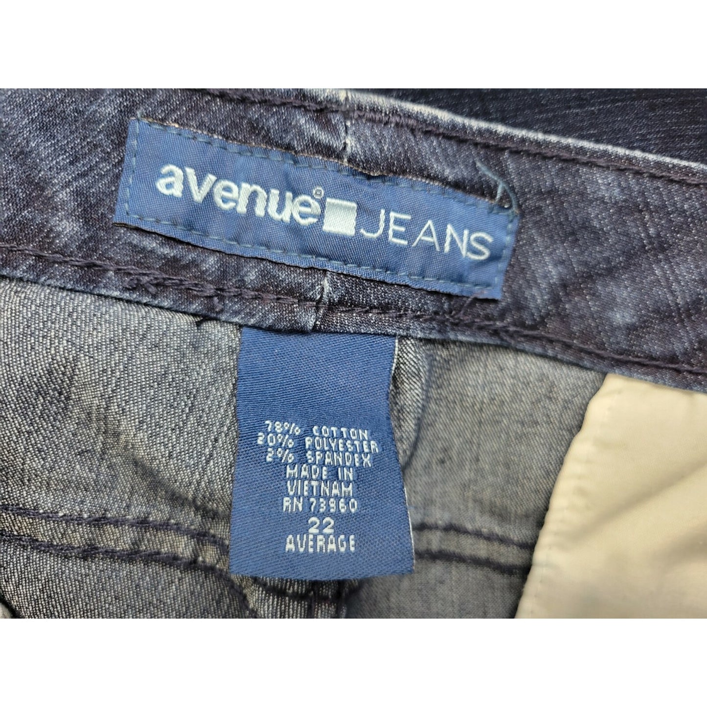 Avenue Womens Jeans 22 Plus Average Boot Cut Dark Blue Denim Wash 5 Pocket Zip