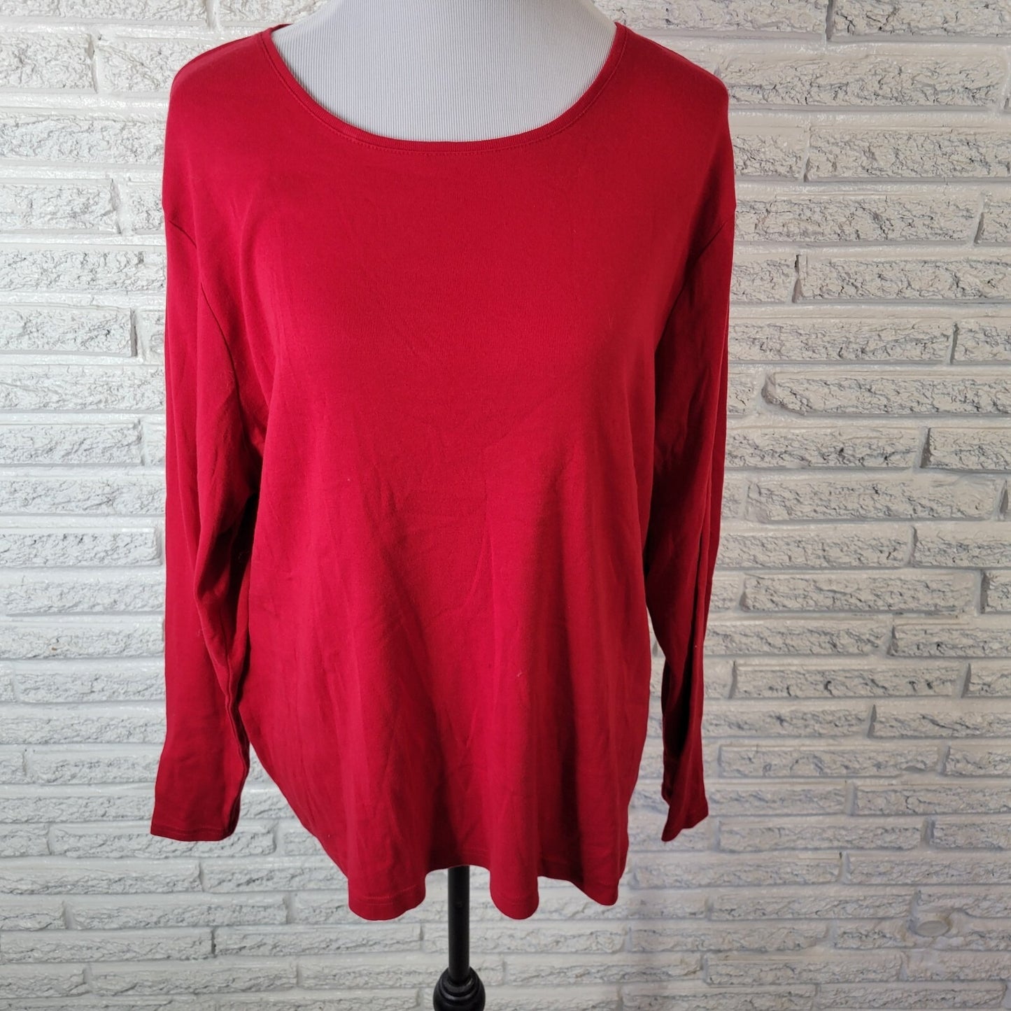 Croft Barrow Women Top 2X Plus Tee Classic Long Sleeve Classic Red Lightweight