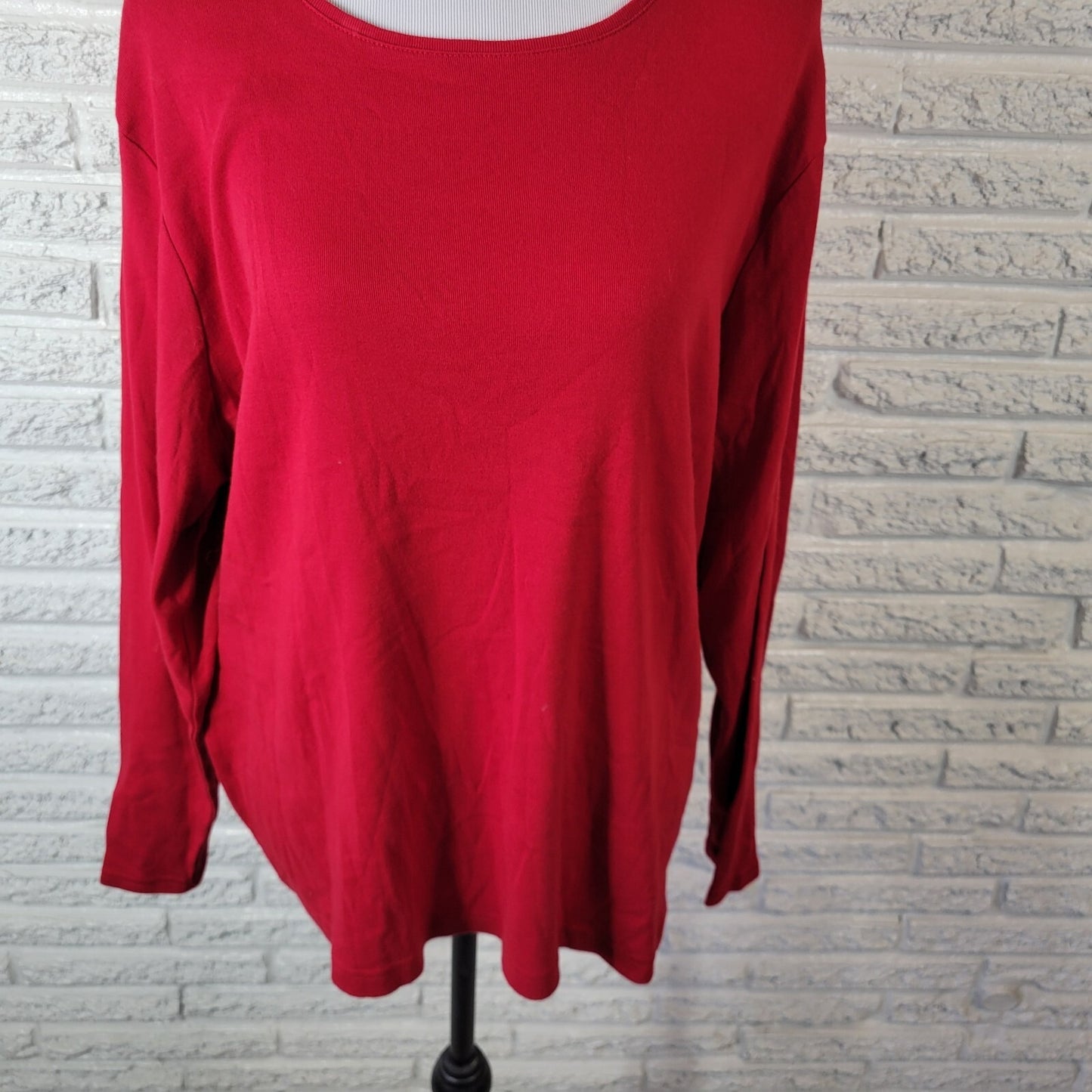 Croft Barrow Women Top 2X Plus Tee Classic Long Sleeve Classic Red Lightweight