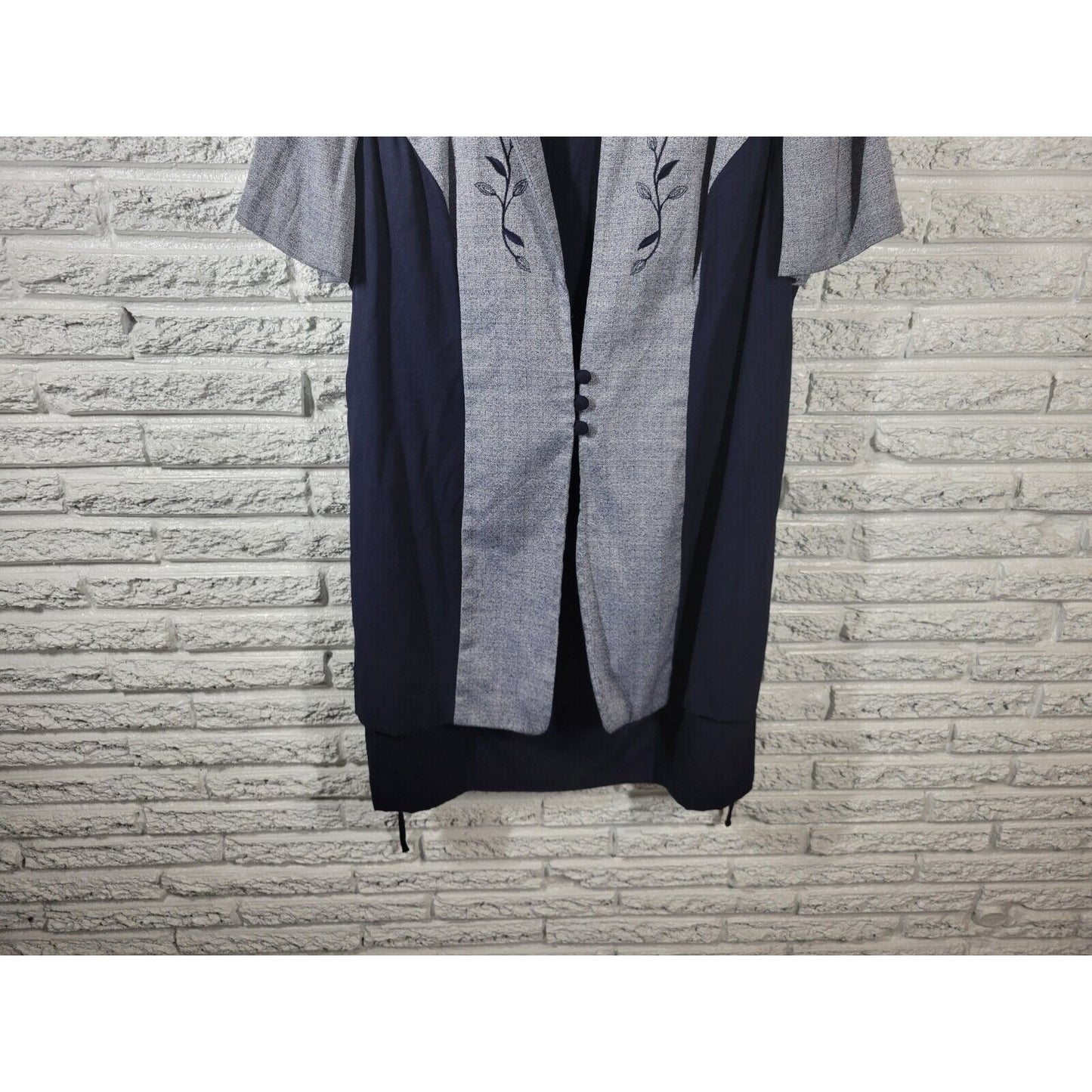 Vintage Lady Dorby Womens Dress 20W Plus Jacket Short Sleeve Blue Embroidered