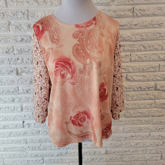 Judith Hart Womens Top Extra Large 3/4 Sleeve Orange Paisley Lightweight