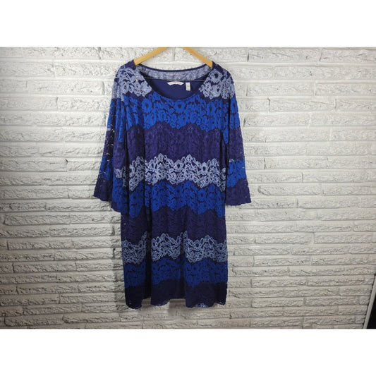 Isaac Mizrahi Live QVC Womens Dress 3X 3/4 Sleeve Blue Lace Floral Lined Career