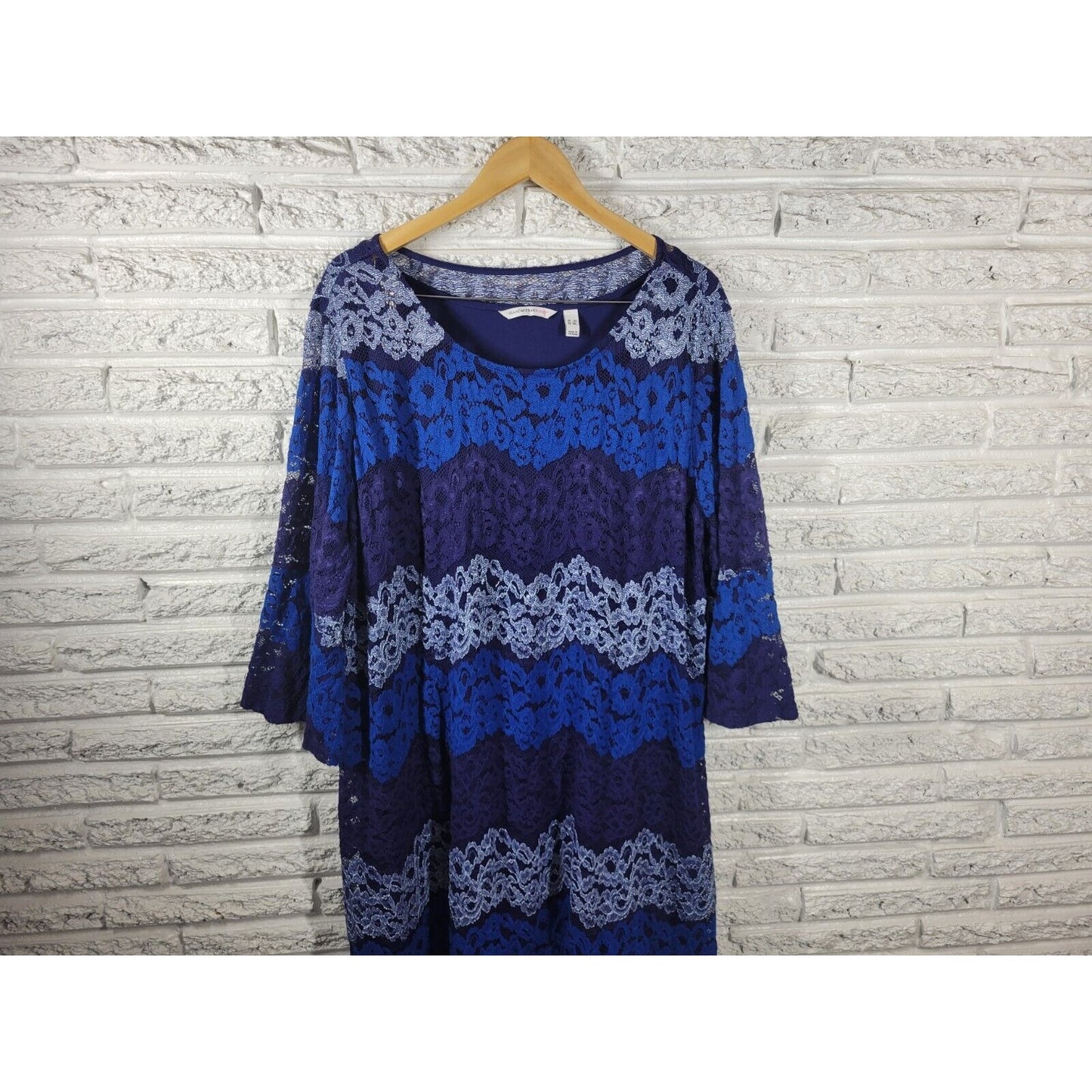 Isaac Mizrahi Live QVC Womens Dress 3X 3/4 Sleeve Blue Lace Floral Lined Career