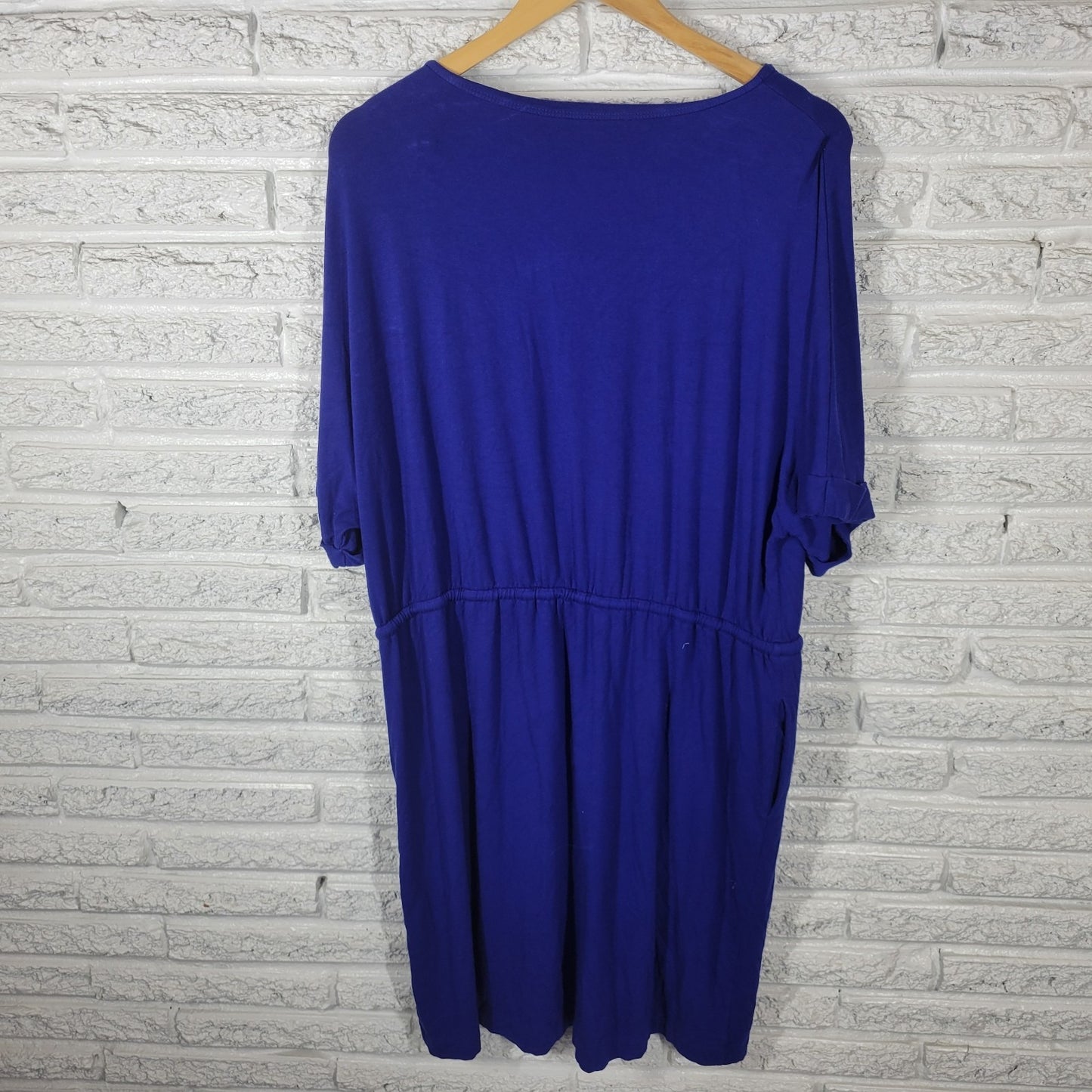 Chicos Womens Dress 3 Standard XL Short Sleeve Blue Drawstring Pockets Comfy