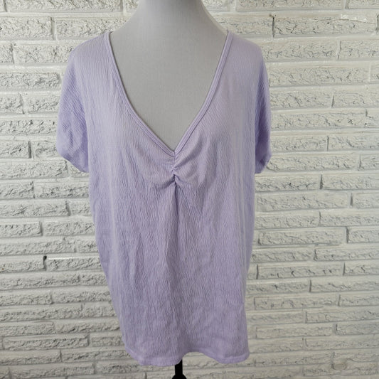 Ava Viv Womens Top 1X Plus Tee Knit Crinkle Lavender Lightweight Comfy Casual