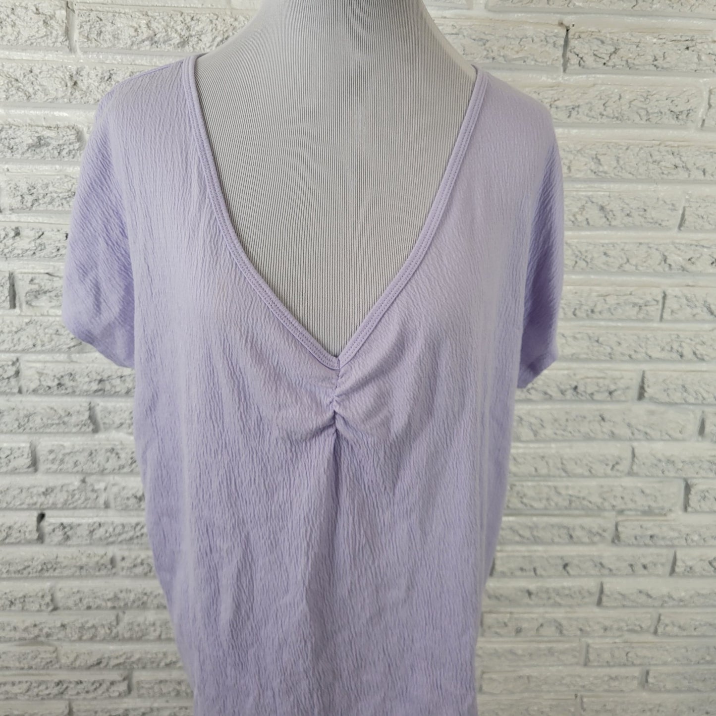 Ava Viv Womens Top 1X Plus Tee Knit Crinkle Lavender Lightweight Comfy Casual