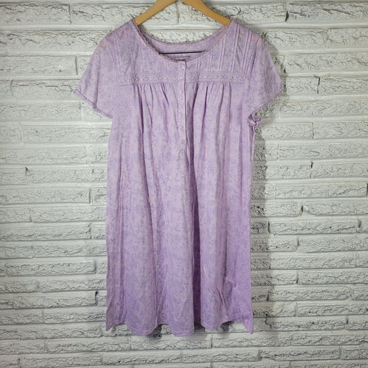 Croft Barrow Women Nightgown XL Lavender Floral Lace Trim Lightweight Loungewear
