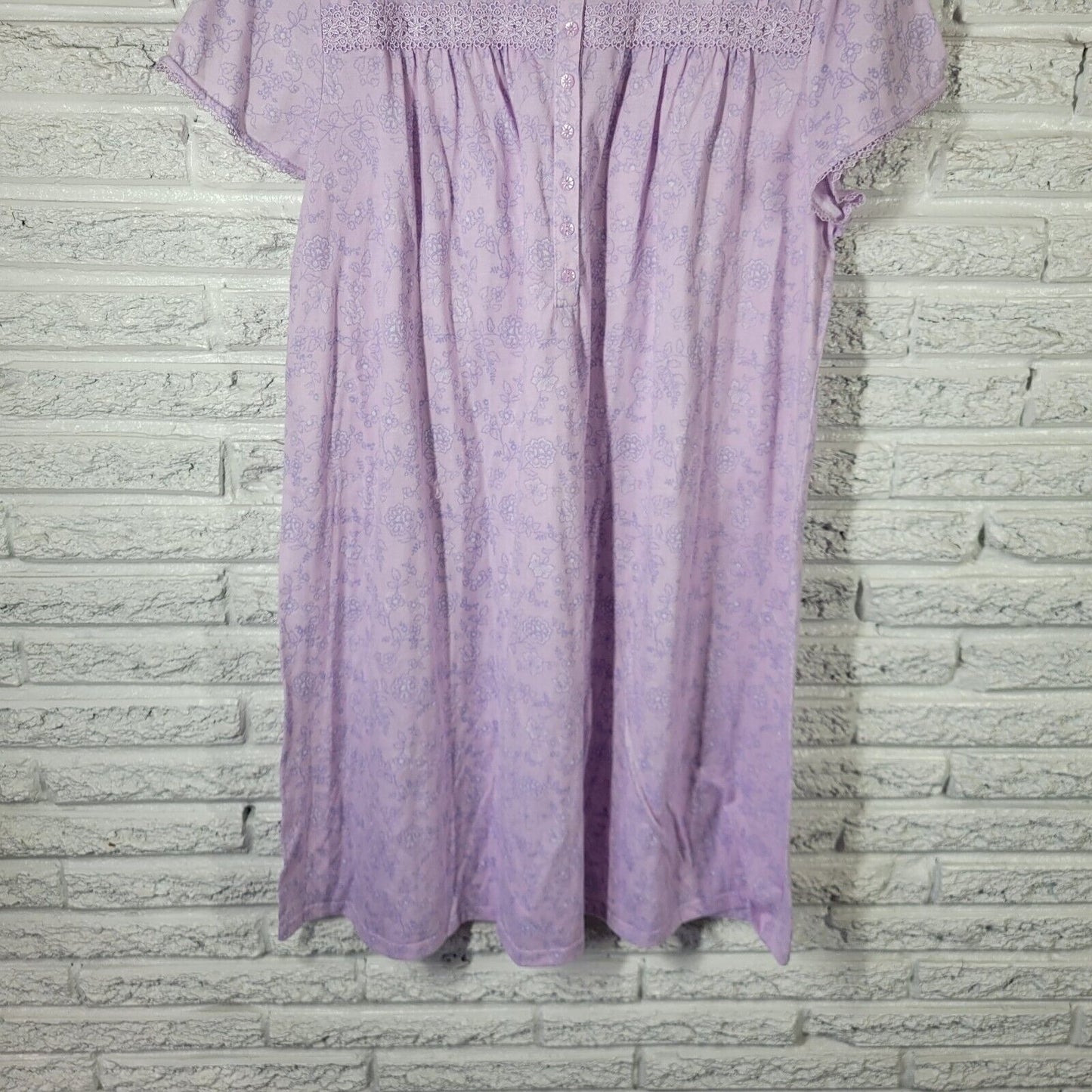 Croft Barrow Women Nightgown XL Lavender Floral Lace Trim Lightweight Loungewear