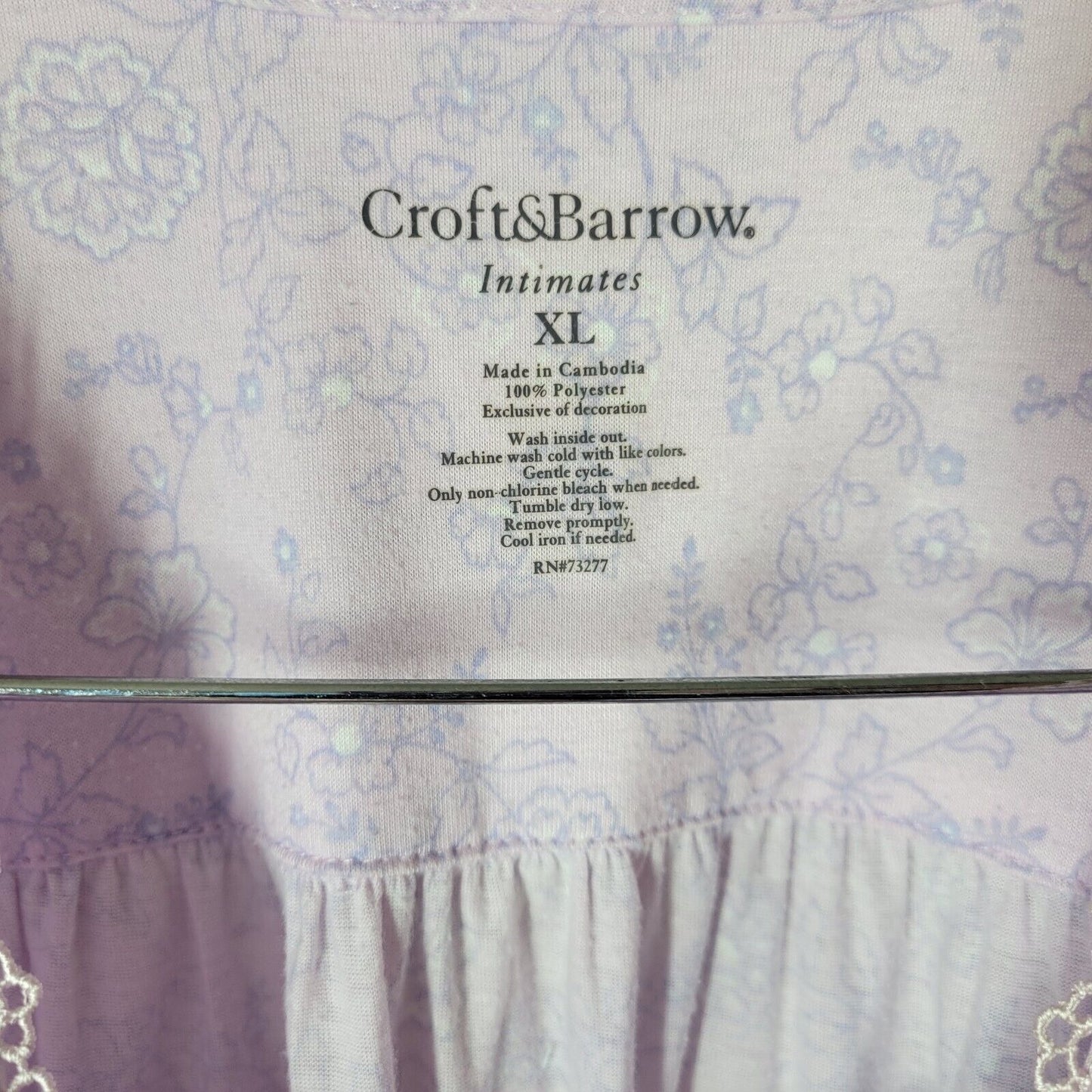 Croft Barrow Women Nightgown XL Lavender Floral Lace Trim Lightweight Loungewear