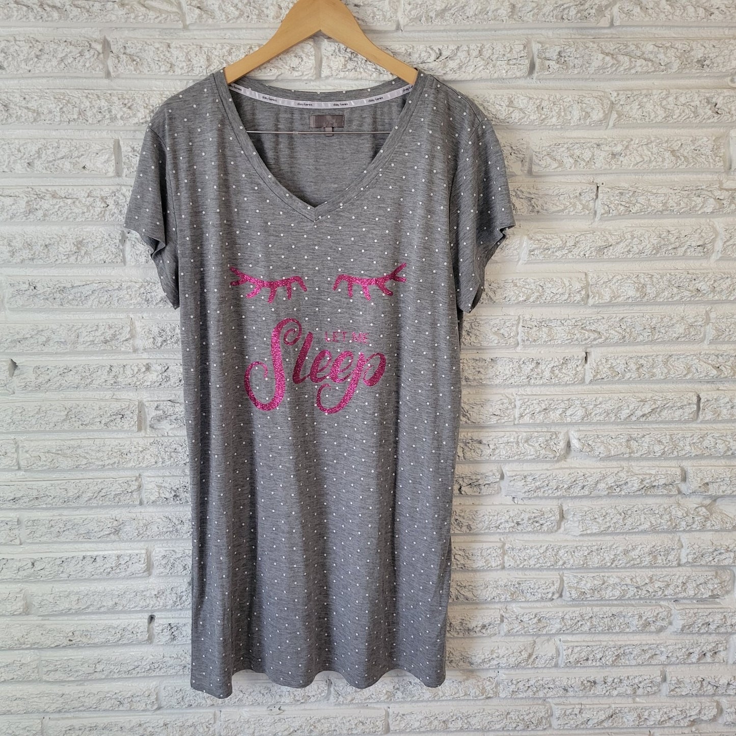 Daisy Fuentes Womens Nightgown 1X Plus Sleep Pajama Top Gray Glitter Lightweight