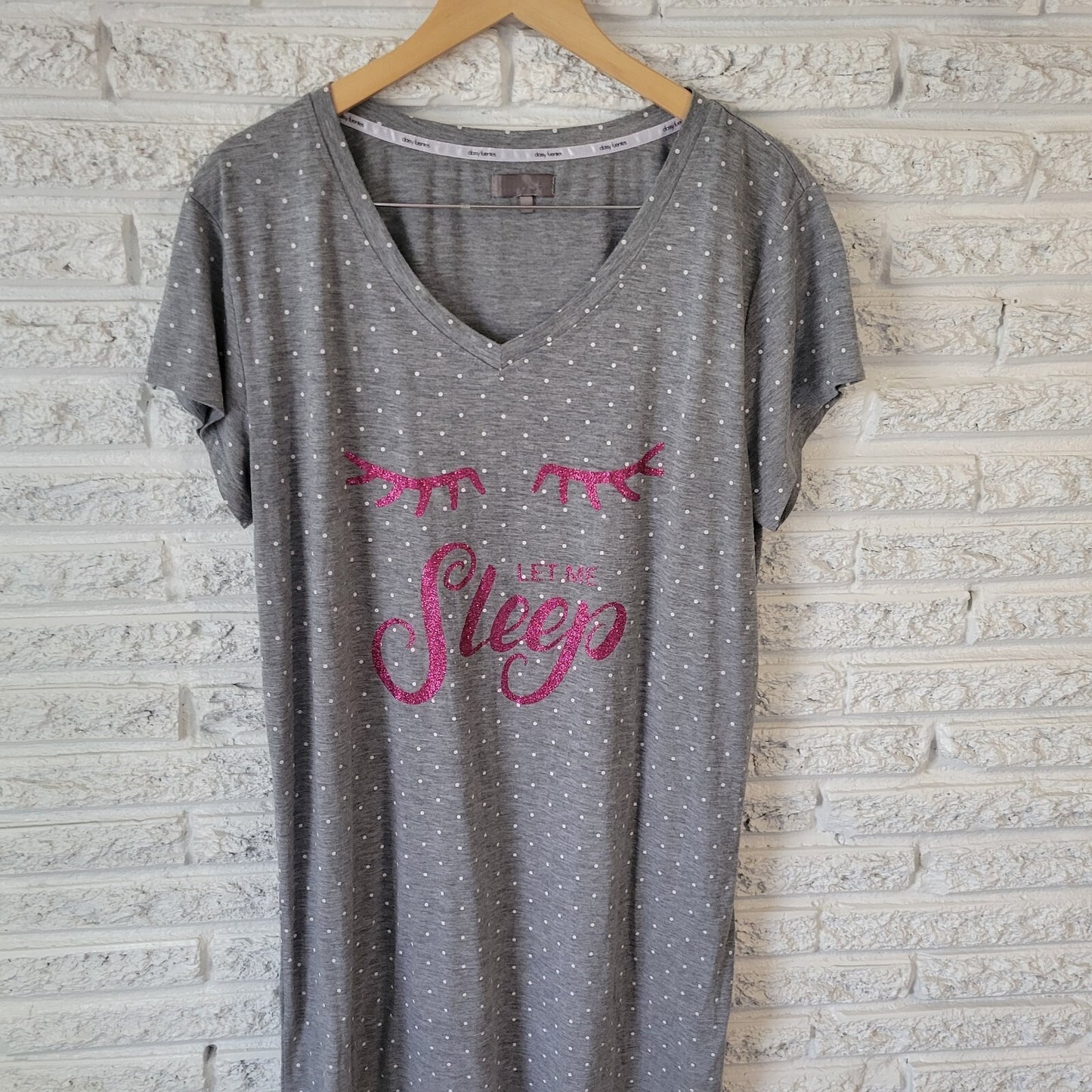 Daisy Fuentes Womens Nightgown 1X Plus Sleep Pajama Top Gray Glitter Lightweight