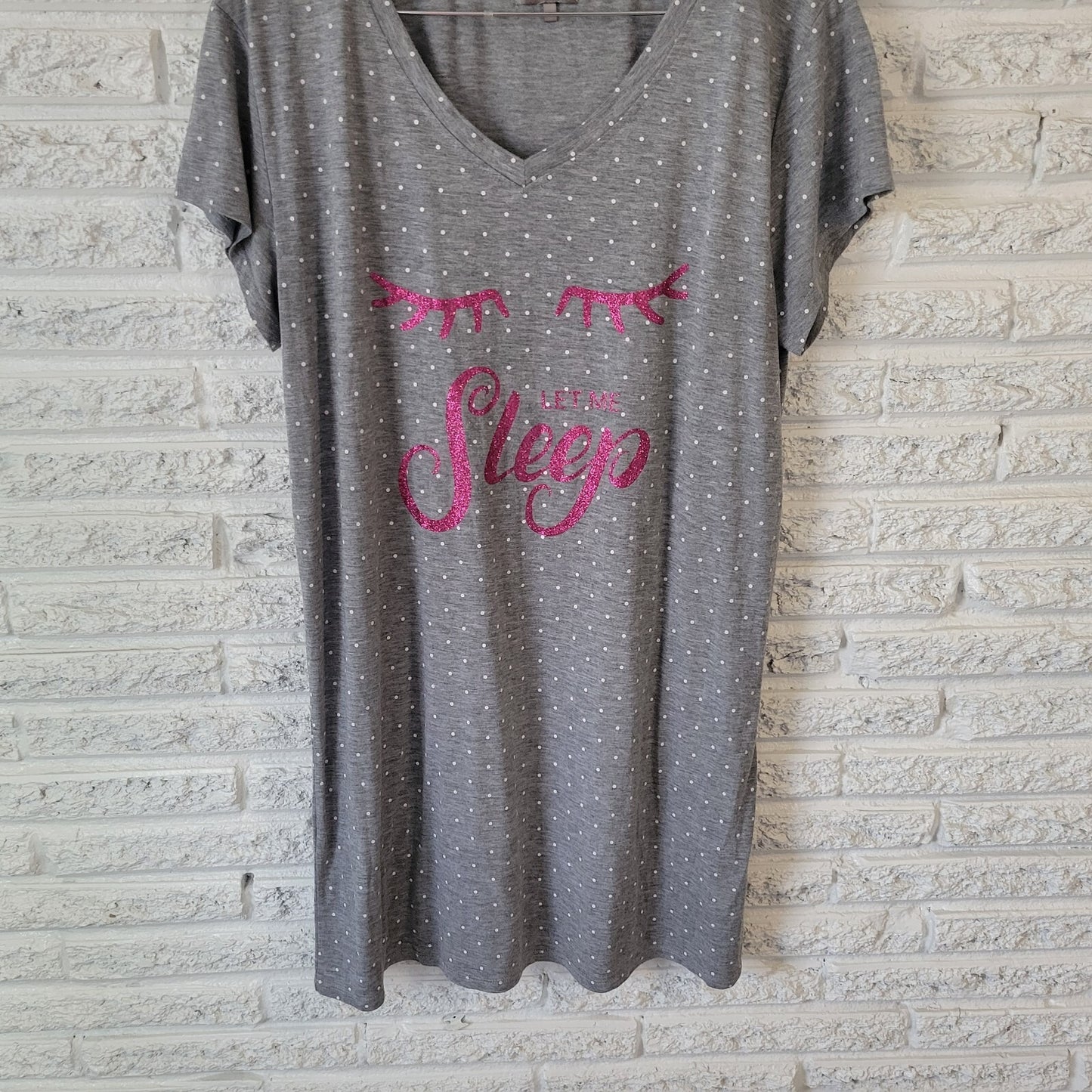 Daisy Fuentes Womens Nightgown 1X Plus Sleep Pajama Top Gray Glitter Lightweight