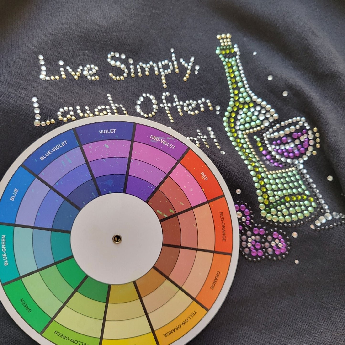 Live Simply Laugh Often Wine A Lot Womens Top XL Tee Black Studded Funny Cotton