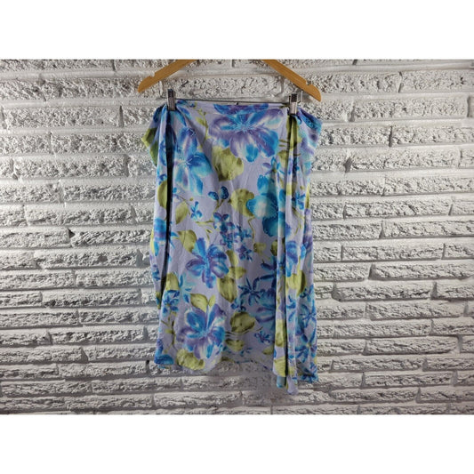 Avenue Womens Skirt 20 ALine Blue Yellow Floral Zip Up Office Casual Linen Rayon