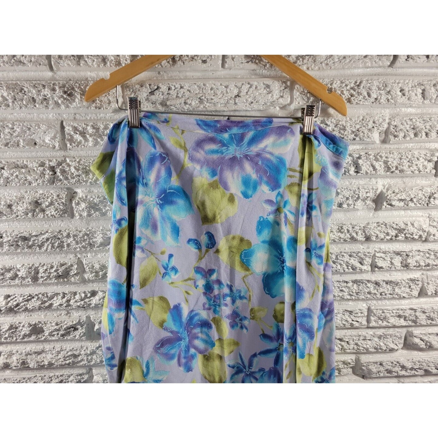 Avenue Womens Skirt 20 ALine Blue Yellow Floral Zip Up Office Casual Linen Rayon