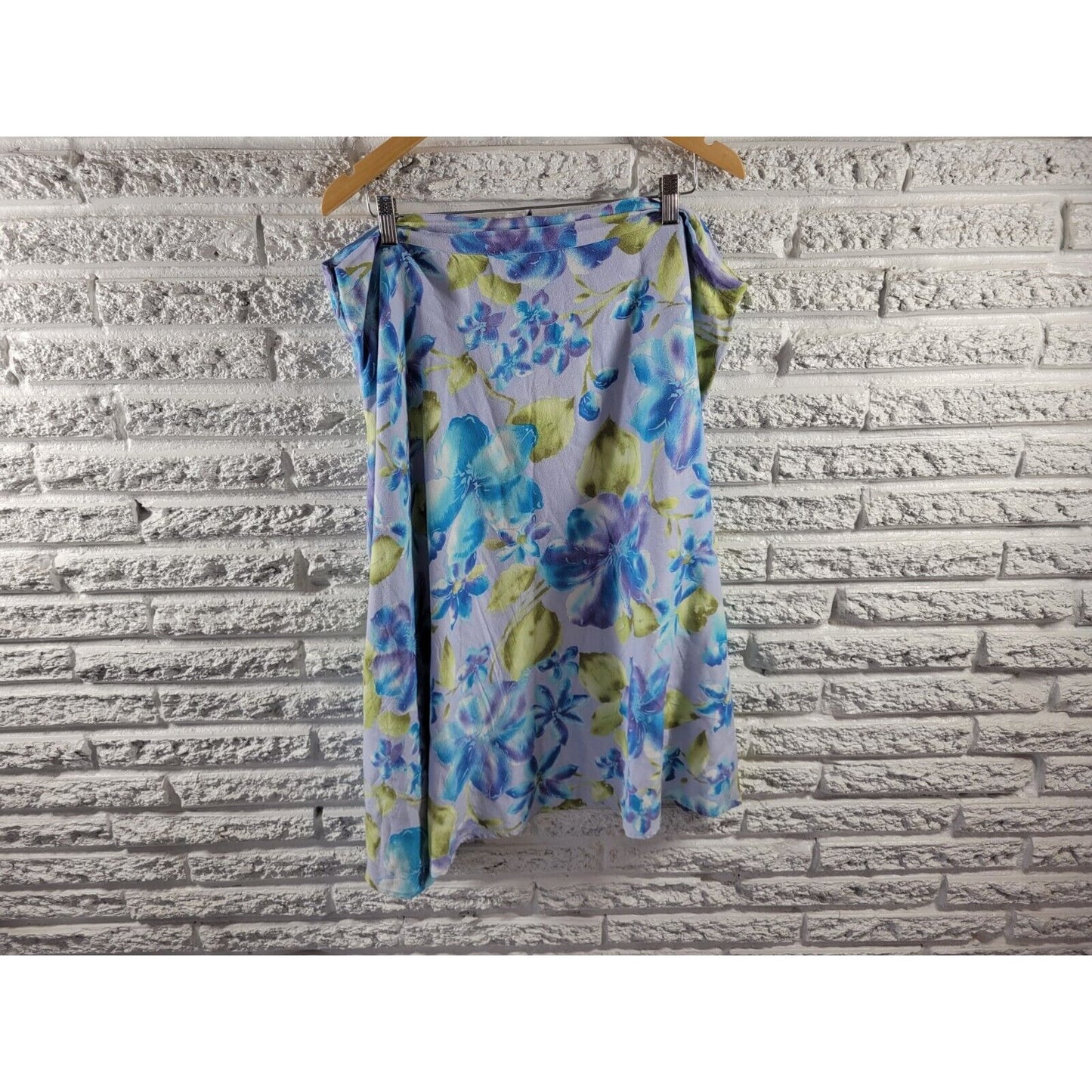 Avenue Womens Skirt 20 ALine Blue Yellow Floral Zip Up Office Casual Linen Rayon