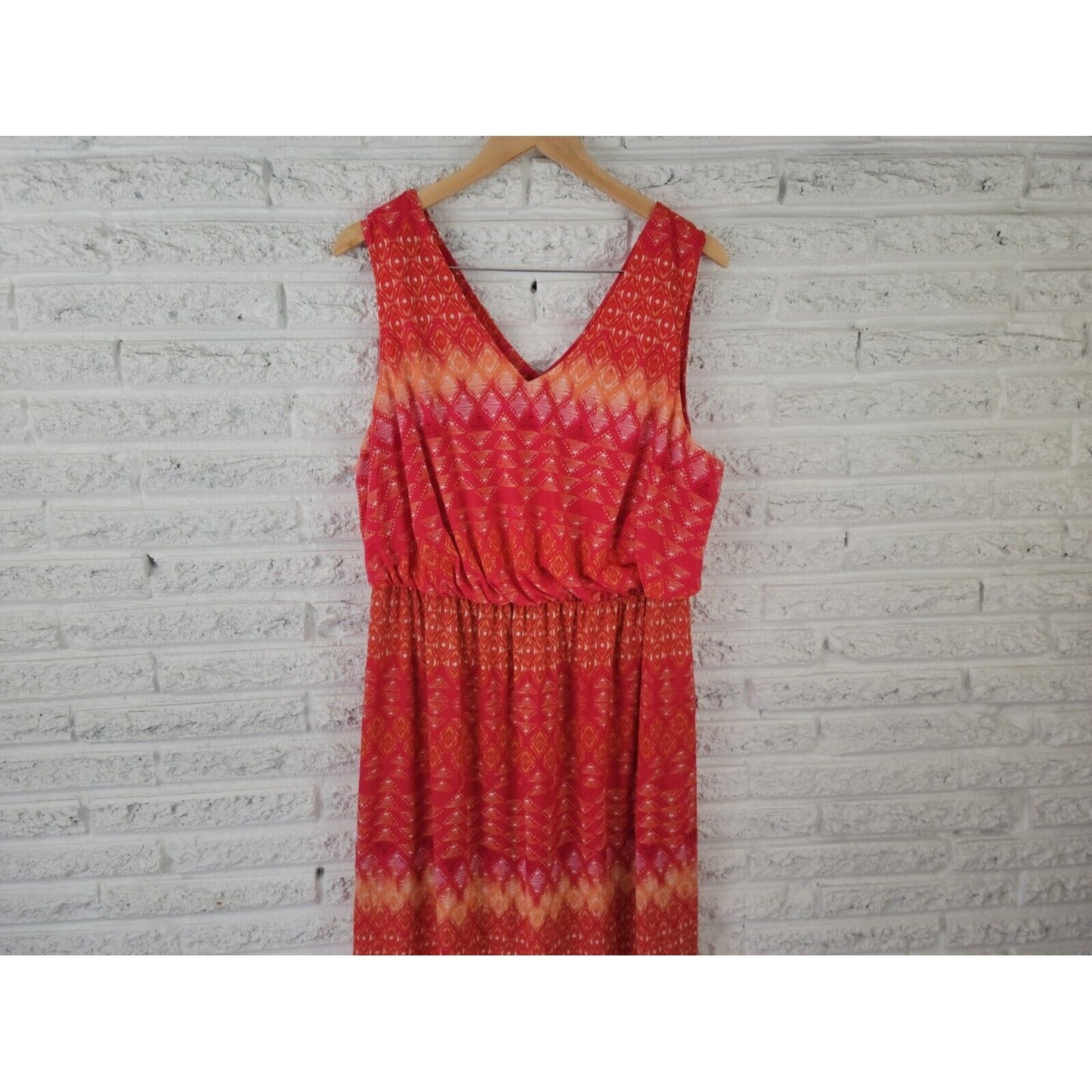 Faded Glory Womens Dress 2X PlusTank Sheath Maxi Sleeveless Red Geometric