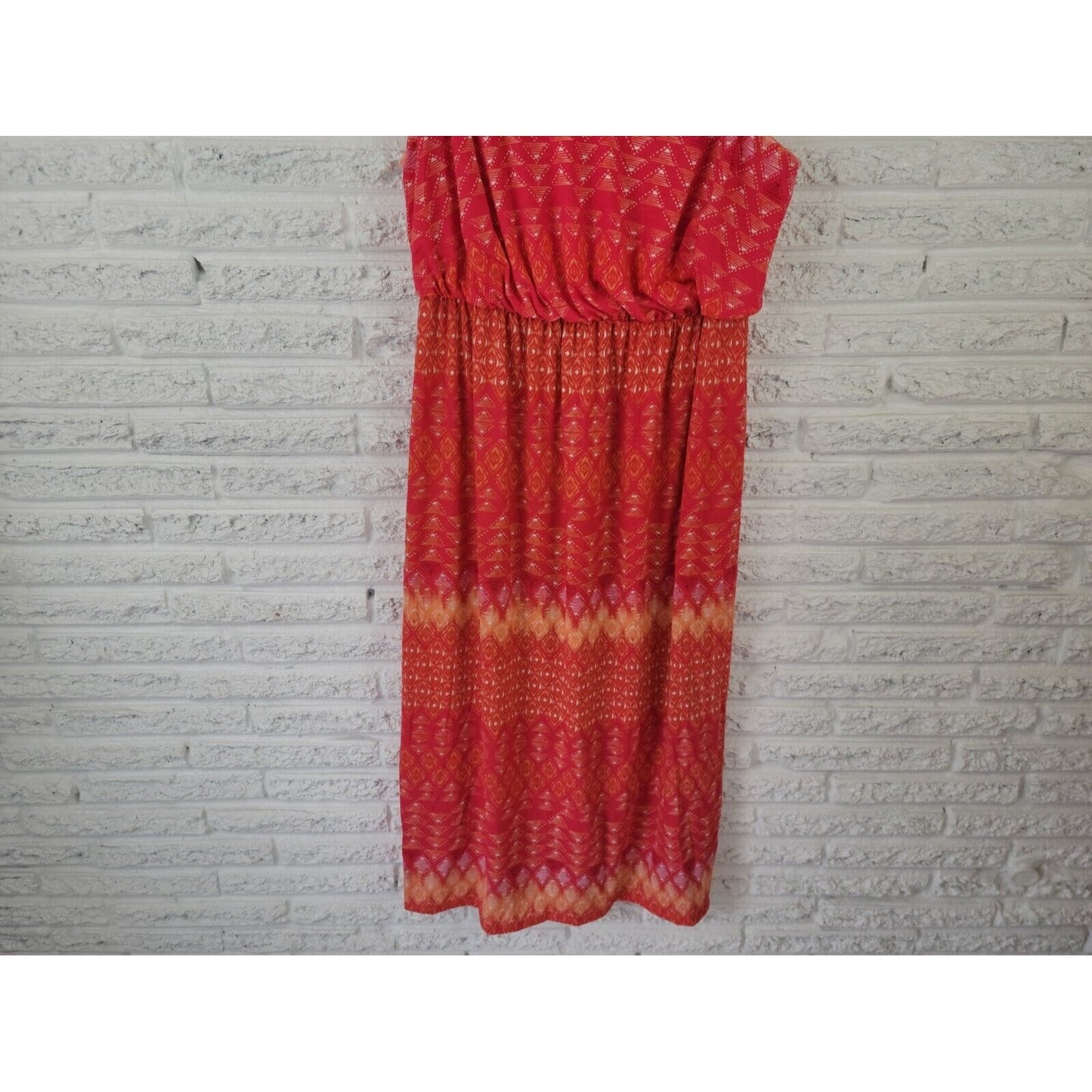 Faded Glory Womens Dress 2X PlusTank Sheath Maxi Sleeveless Red Geometric