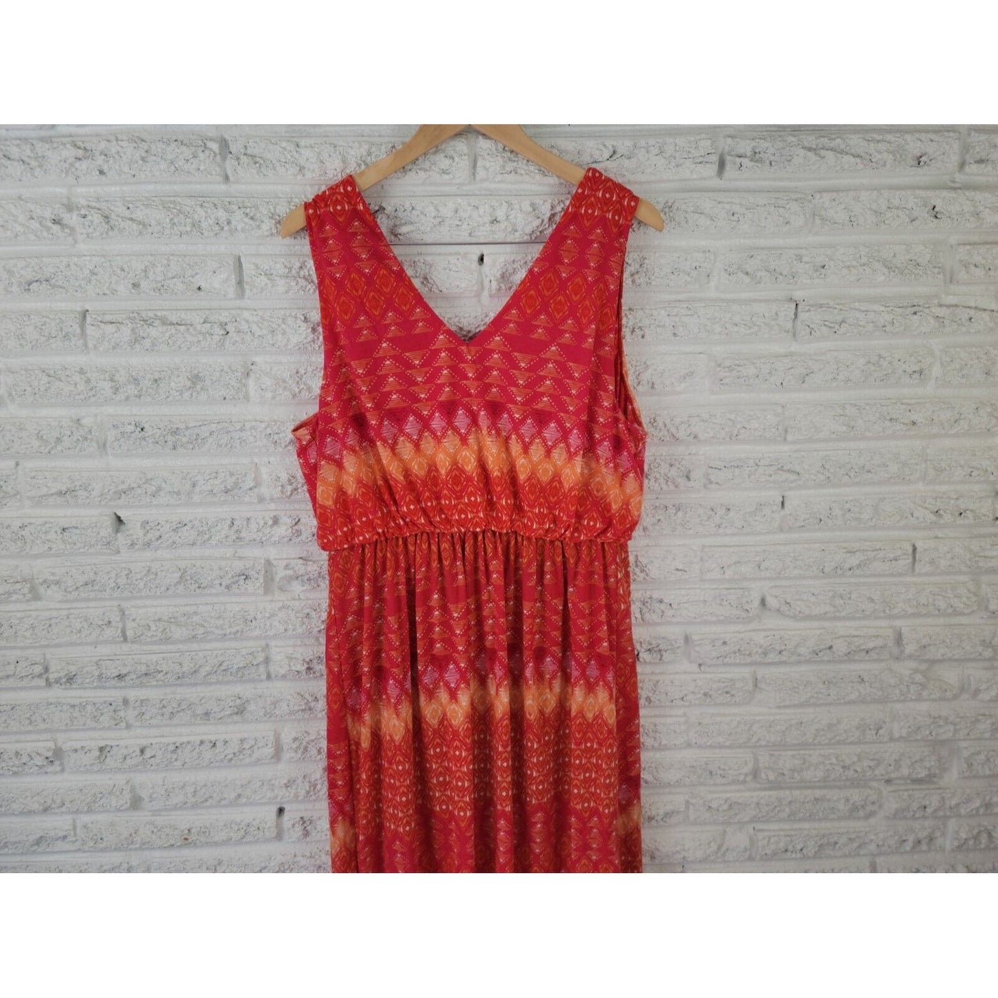 Faded Glory Womens Dress 2X PlusTank Sheath Maxi Sleeveless Red Geometric