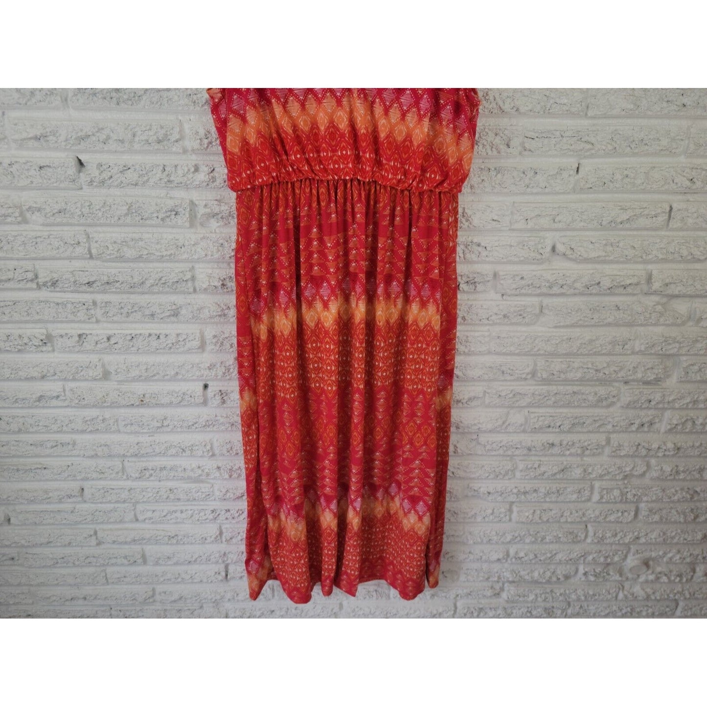 Faded Glory Womens Dress 2X PlusTank Sheath Maxi Sleeveless Red Geometric