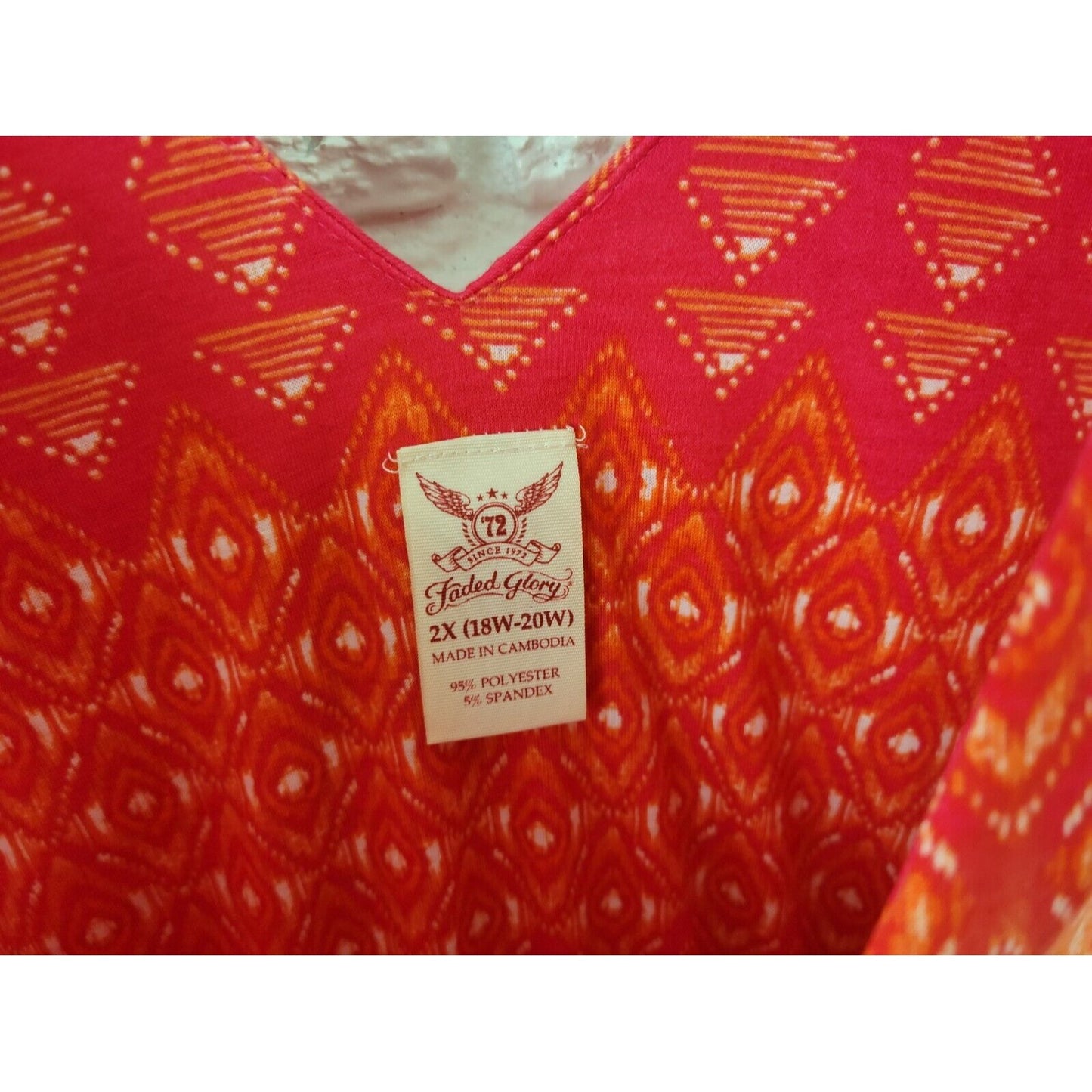 Faded Glory Womens Dress 2X PlusTank Sheath Maxi Sleeveless Red Geometric