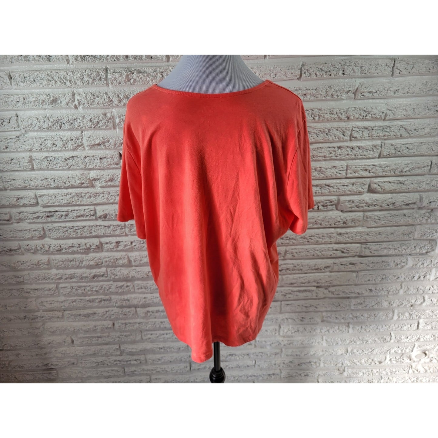 Coral Bay Womens Top 2X Plus Tee Short Sleeve Pink Studded Notch Neck Comfy