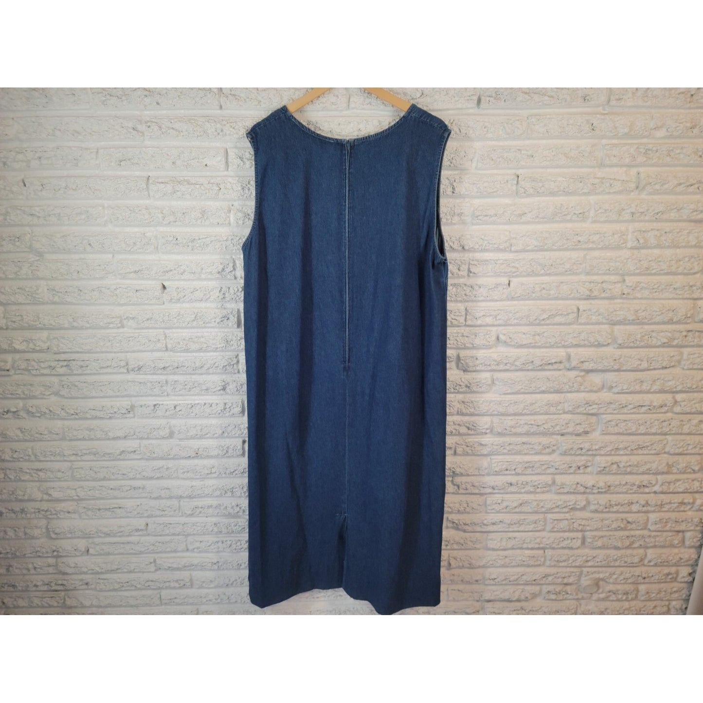 Country Wear Womens Dress 2X Plus Sleeveless Denim Blue Patchwork Embroider