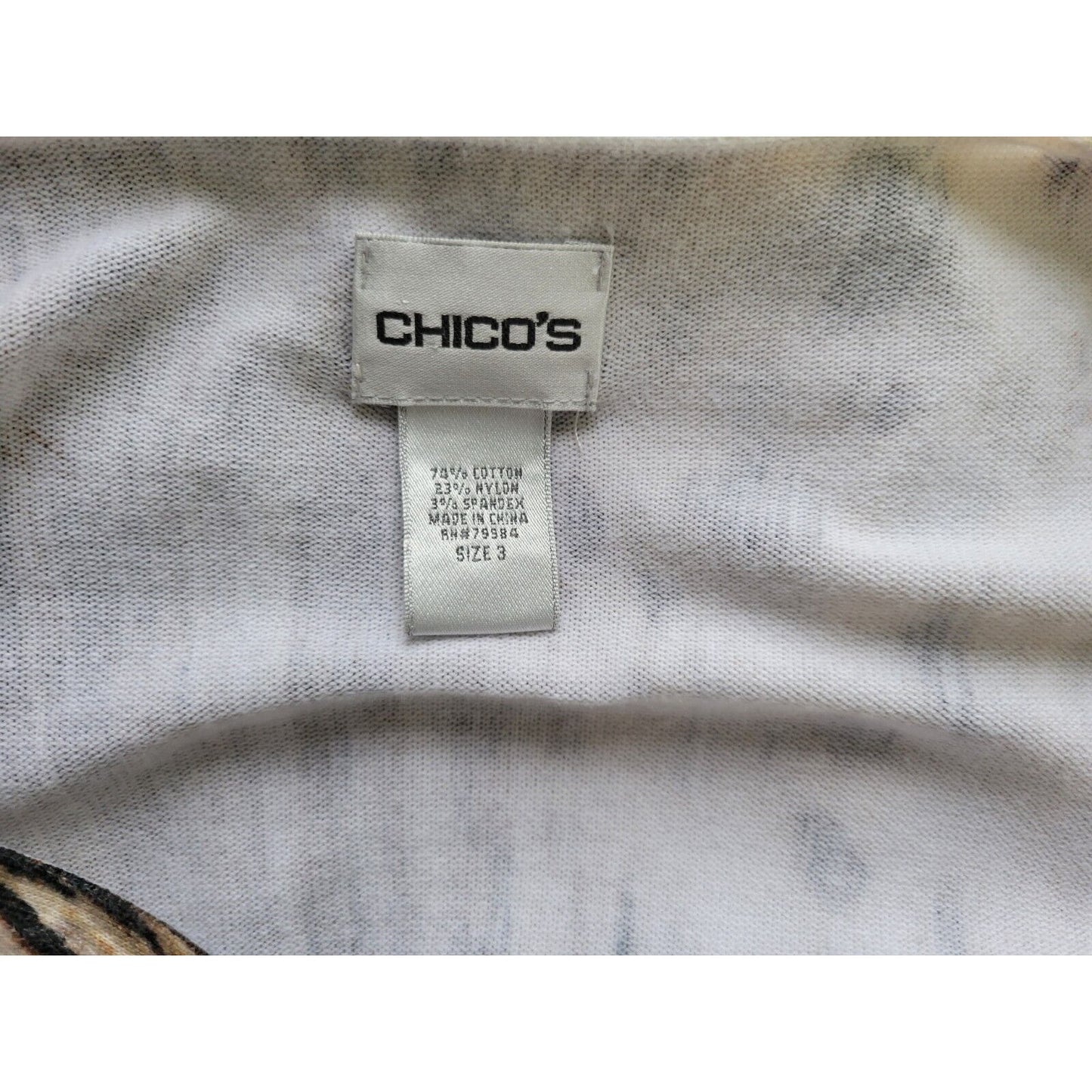 Chicos Womens Top 3 Standard Extra Large Long Sleeve Brown Watercolor Casual