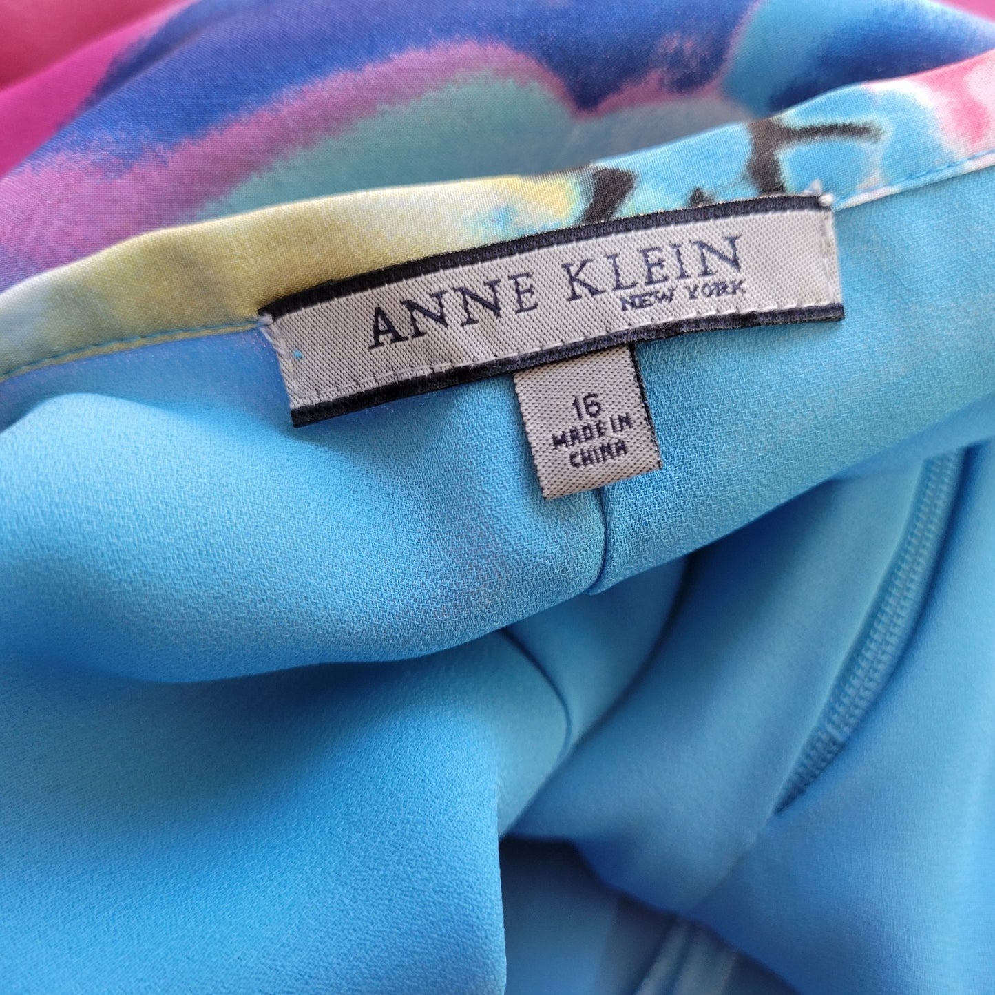 Anne Klein Women Skirt 16 ALine Midi Silk Blue Pink Floral Watercolor Lined Zip