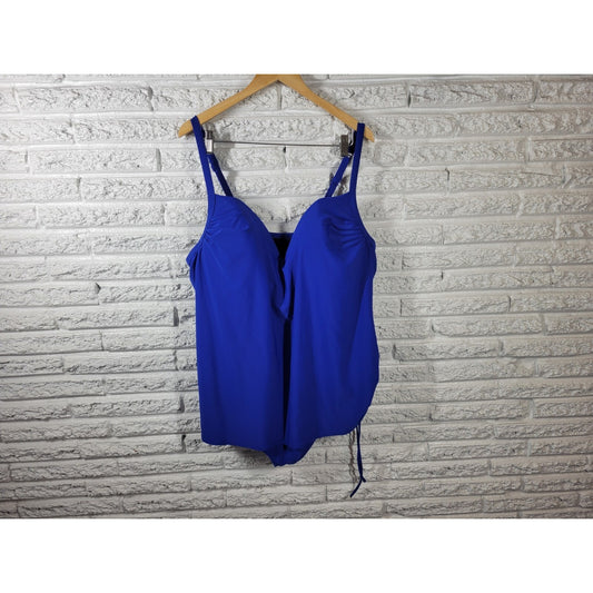 Lane Bryant Women Swimsuit 24 Plus Skirted Blue Adjustable Spaghetti Strap Bra