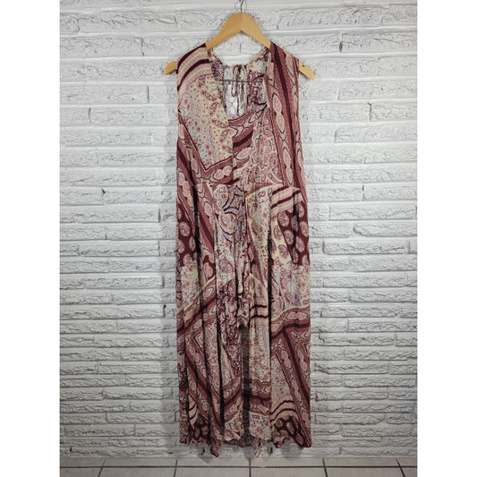 New York Co Womens Romper XXL Long Lagen Look Sleeveless Brown Geometric Crepe