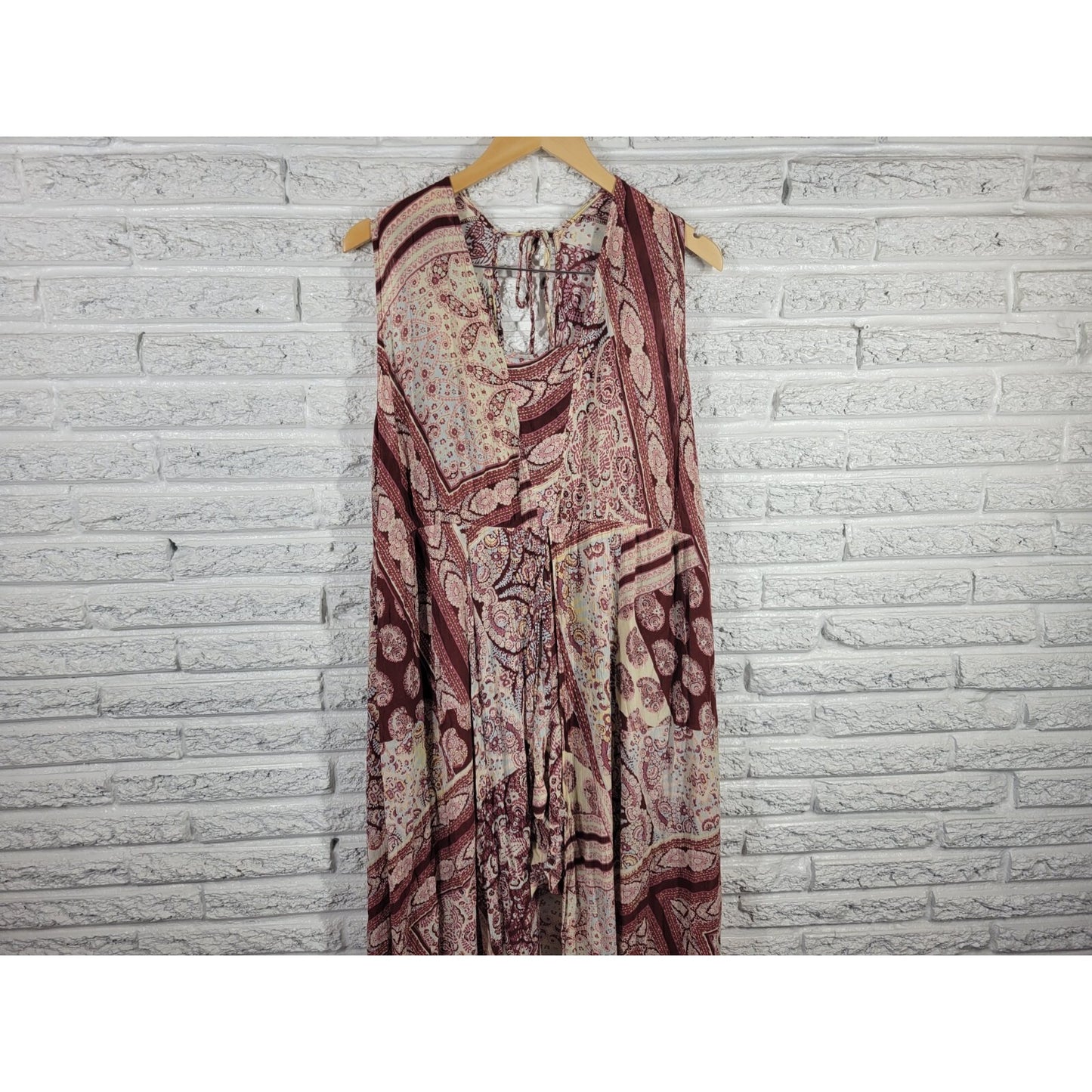 New York Co Womens Romper XXL Long Lagen Look Sleeveless Brown Geometric Crepe