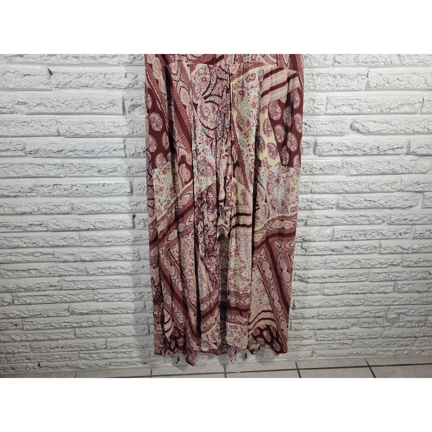 New York Co Womens Romper XXL Long Lagen Look Sleeveless Brown Geometric Crepe