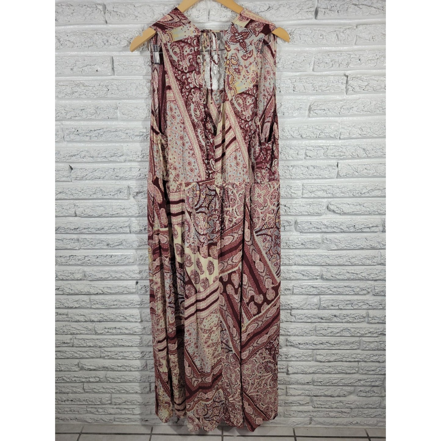 New York Co Womens Romper XXL Long Lagen Look Sleeveless Brown Geometric Crepe