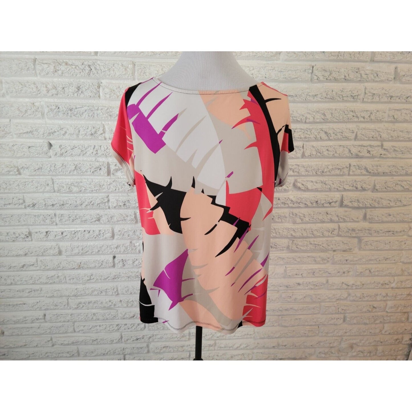 Worthington Womens Top 0X Plus Short Sleeve Pink Geometric Poly Blend Pleated