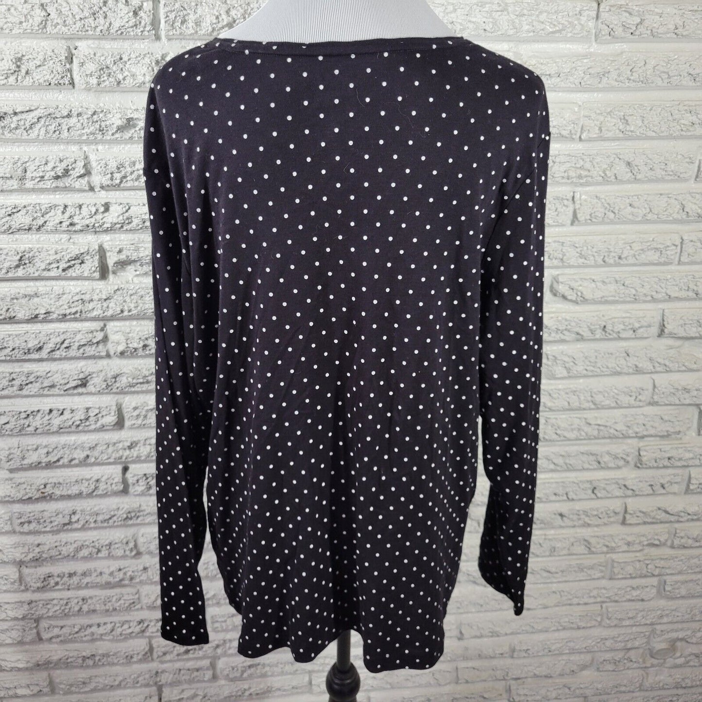 Croft Barrow Womens Top 2X Plus Tee Long Sleeve Black Polka Dot Cotton Comfy
