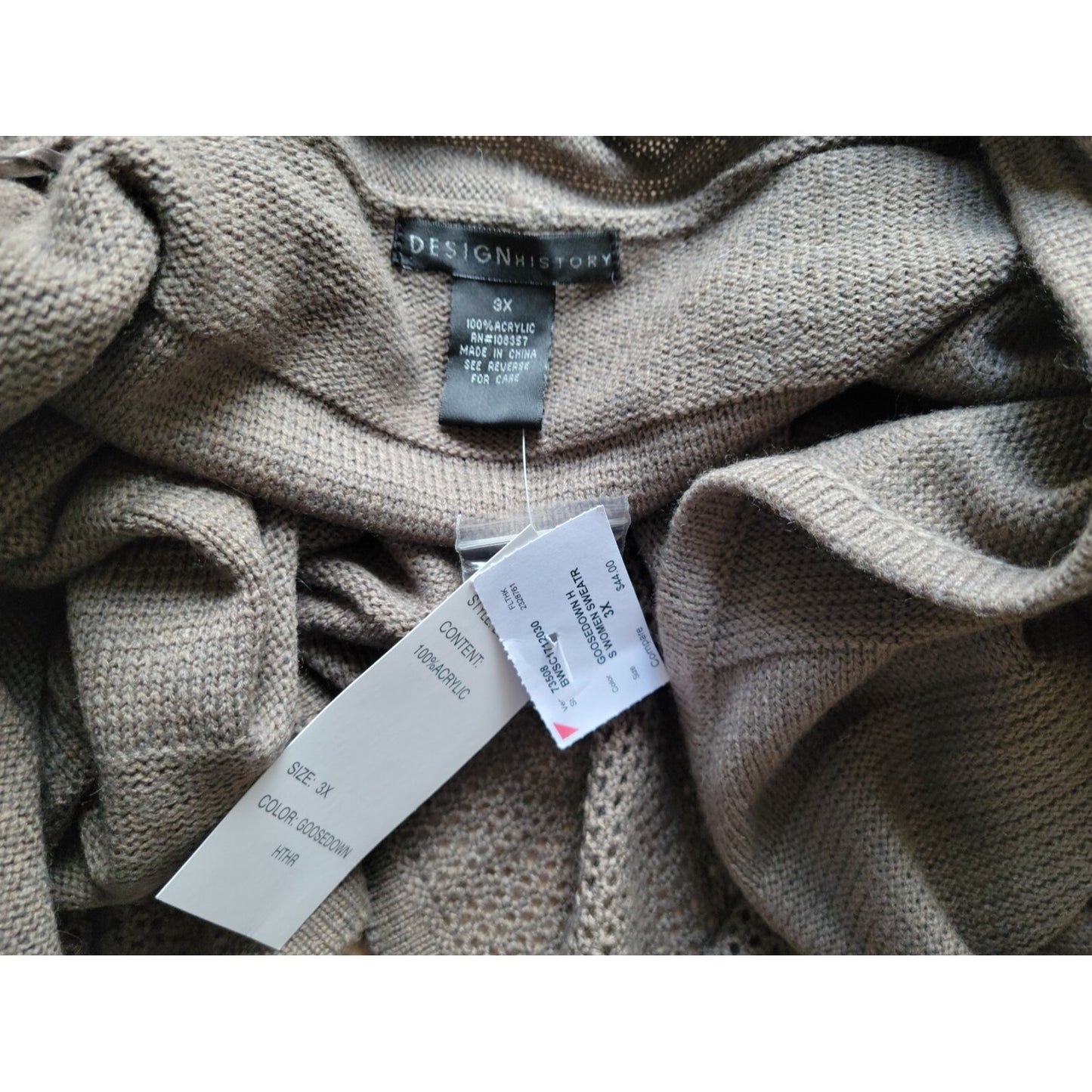 Design History Womens Sweater 3X Plus Cardigan Open Gray Acrylic Office New