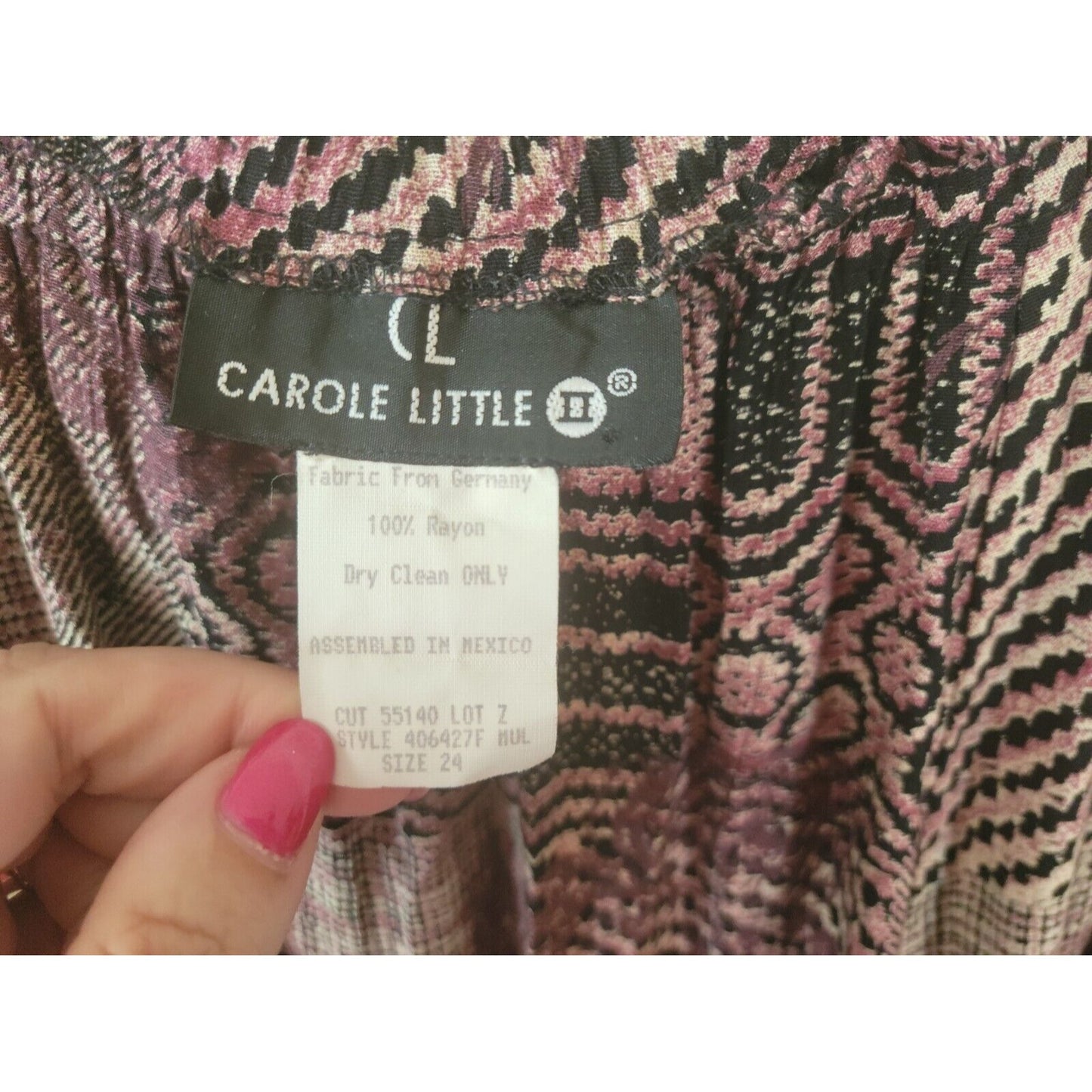 Vintage Carole Little Women Skirt 24 ALine Short Pull On Purple Geometric Rayon