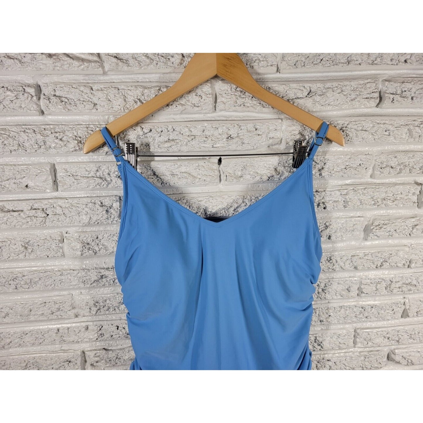 Time Tru Womens Swimsuit Extra Large One Piece Blue Double Spaghetti Bra