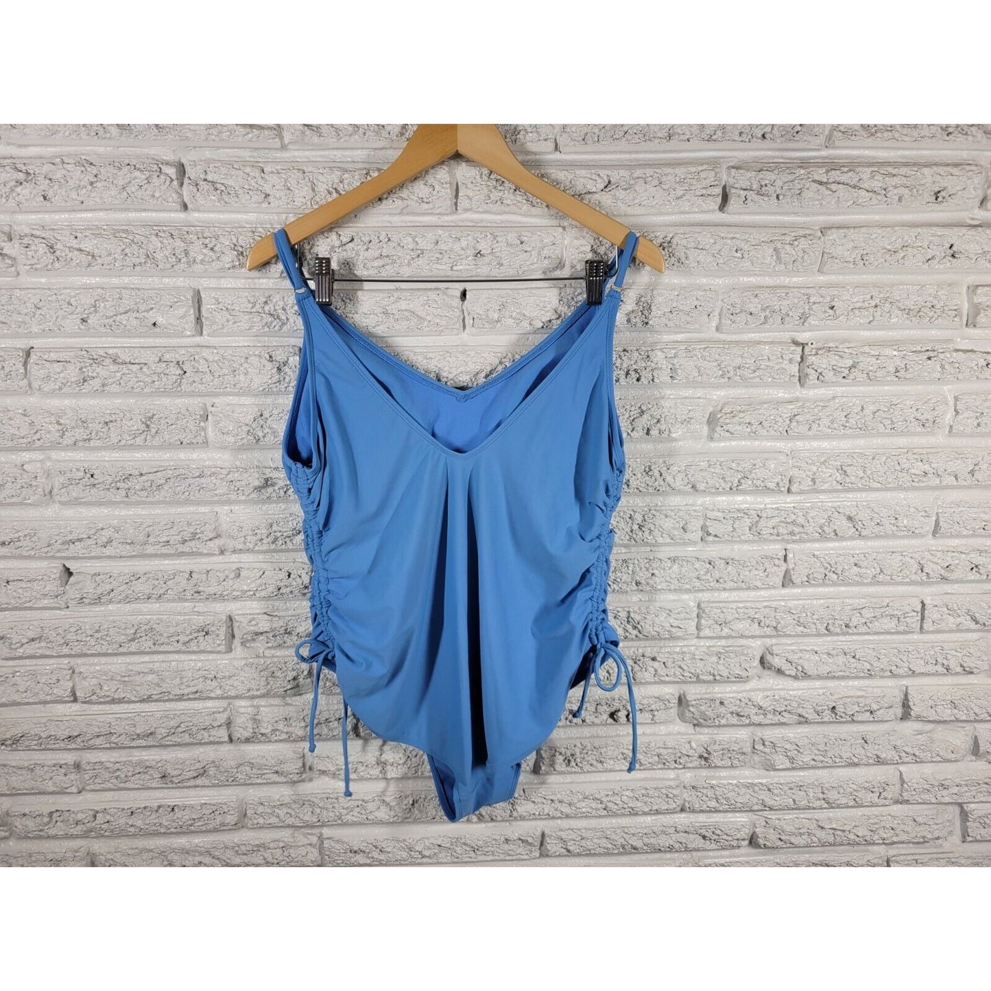 Time Tru Womens Swimsuit Extra Large One Piece Blue Double Spaghetti Bra