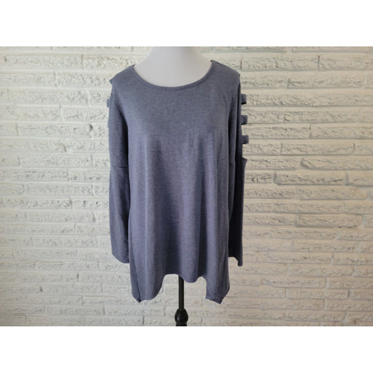 Apt 9 Women Top Extra Large XL Tunic Knit Blue Cut Out Sleeves Asymmetric Casual