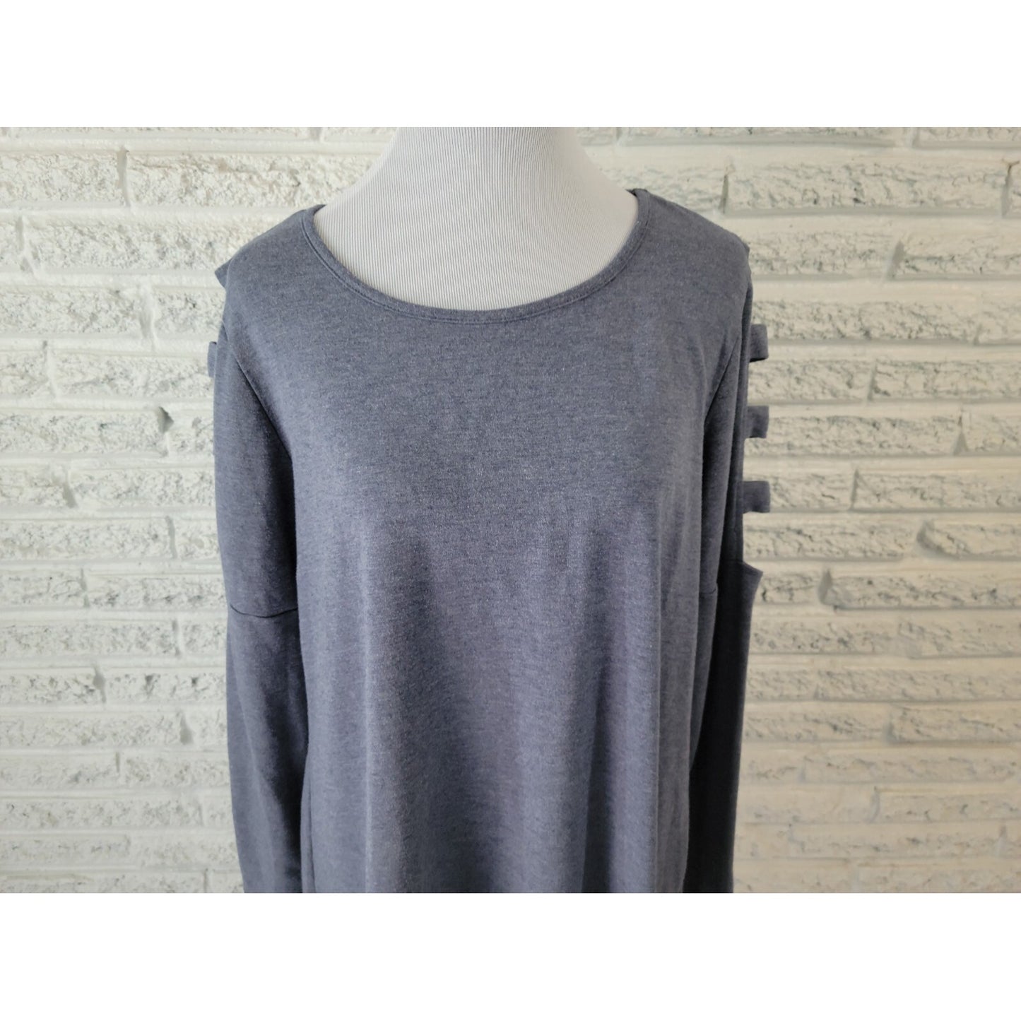 Apt 9 Women Top Extra Large XL Tunic Knit Blue Cut Out Sleeves Asymmetric Casual