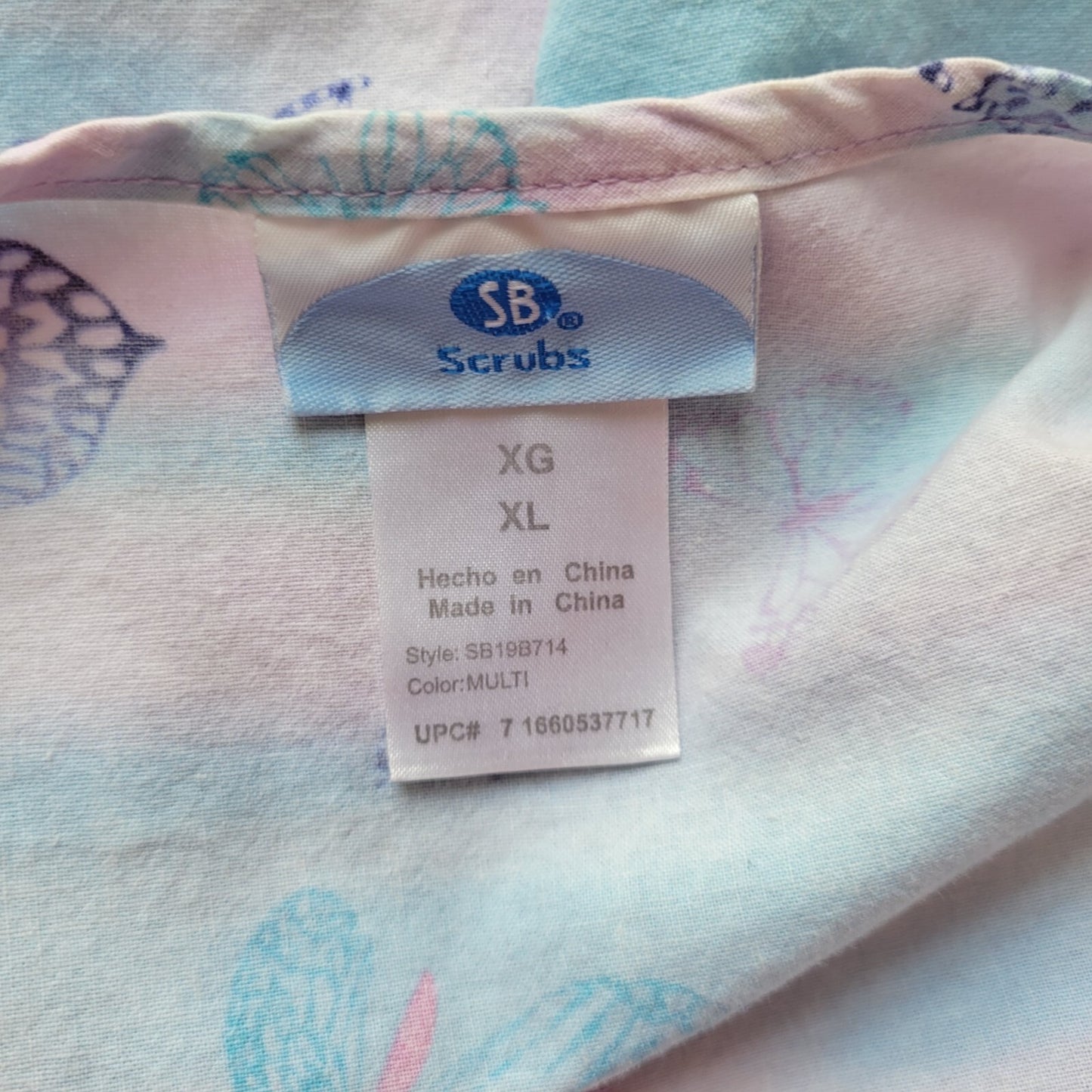 SB Scrubs Unisex Scrub Top XL Short Sleeve Blue Butterflies Pockets Lightweight