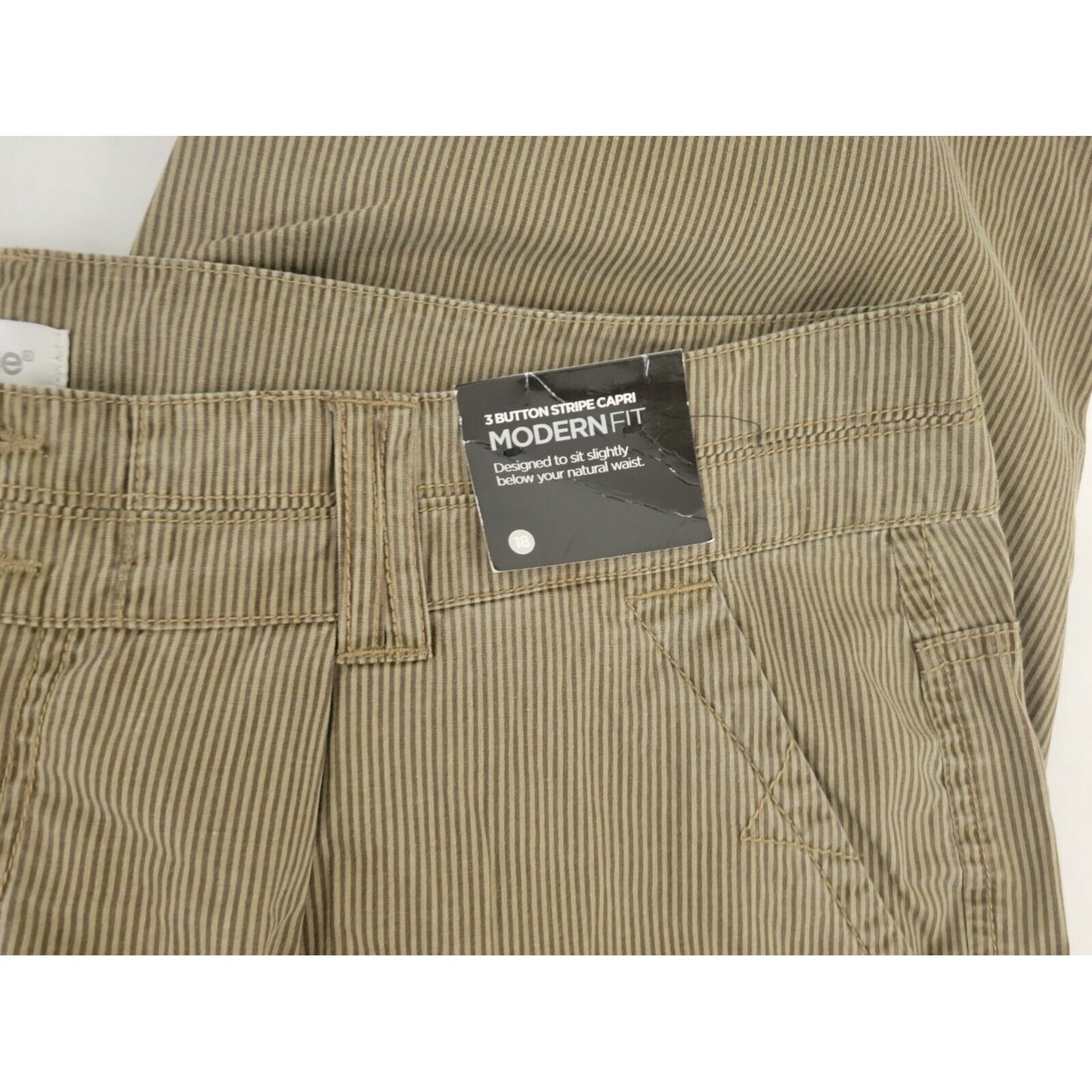 Avenue Womens Pants 18 Plus Capri Modern Fit Flap Pockets Brown Stripe Cotton