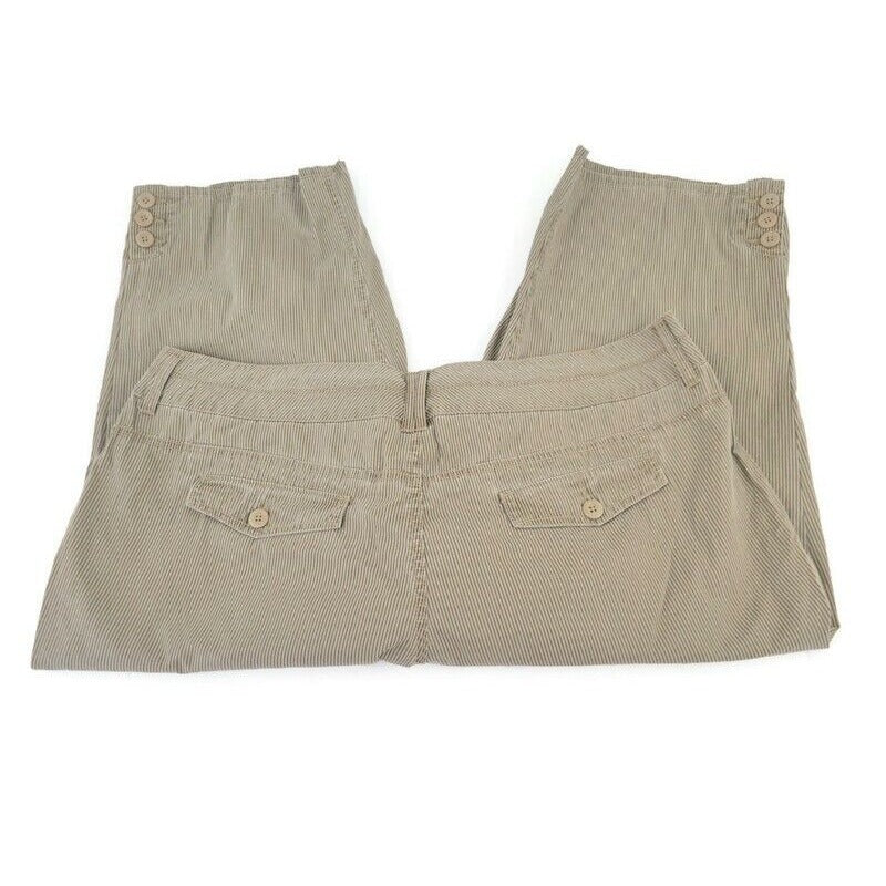 Avenue Womens Pants 18 Plus Capri Modern Fit Flap Pockets Brown Stripe Cotton